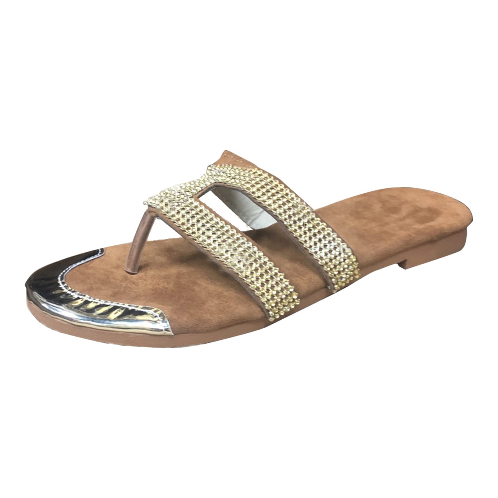 Women's Summer Flat Flip Flops - Rhinestone Studded Casual Slide Sandals | Dressy Bling Beach Shoes for Women | Open Toe Backless Sandalias for Pool, Vacation & Fashion Outfits