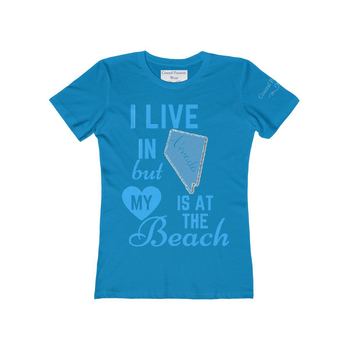 I Live In Nevada But My Heart Is At The Beach T-Shirt - Comfortable Casual Graphic Tee for Beach Lovers & Travel Enthusiasts - Perfect for Vacations, Summer Outings and Relaxing Weekends