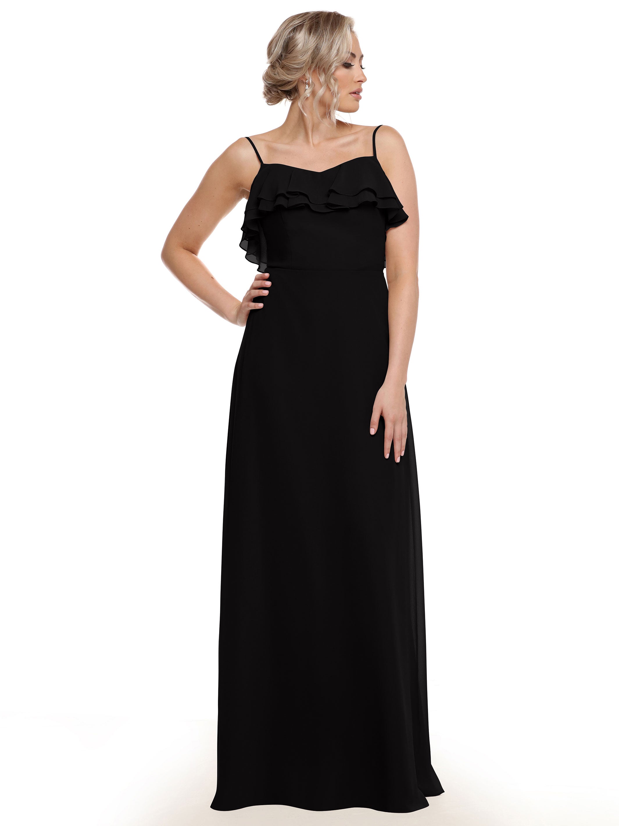 Elegant Ruffled Neckline Chiffon Bridesmaid Dress - Perfect for Weddings, Formal Events & Special Occasions