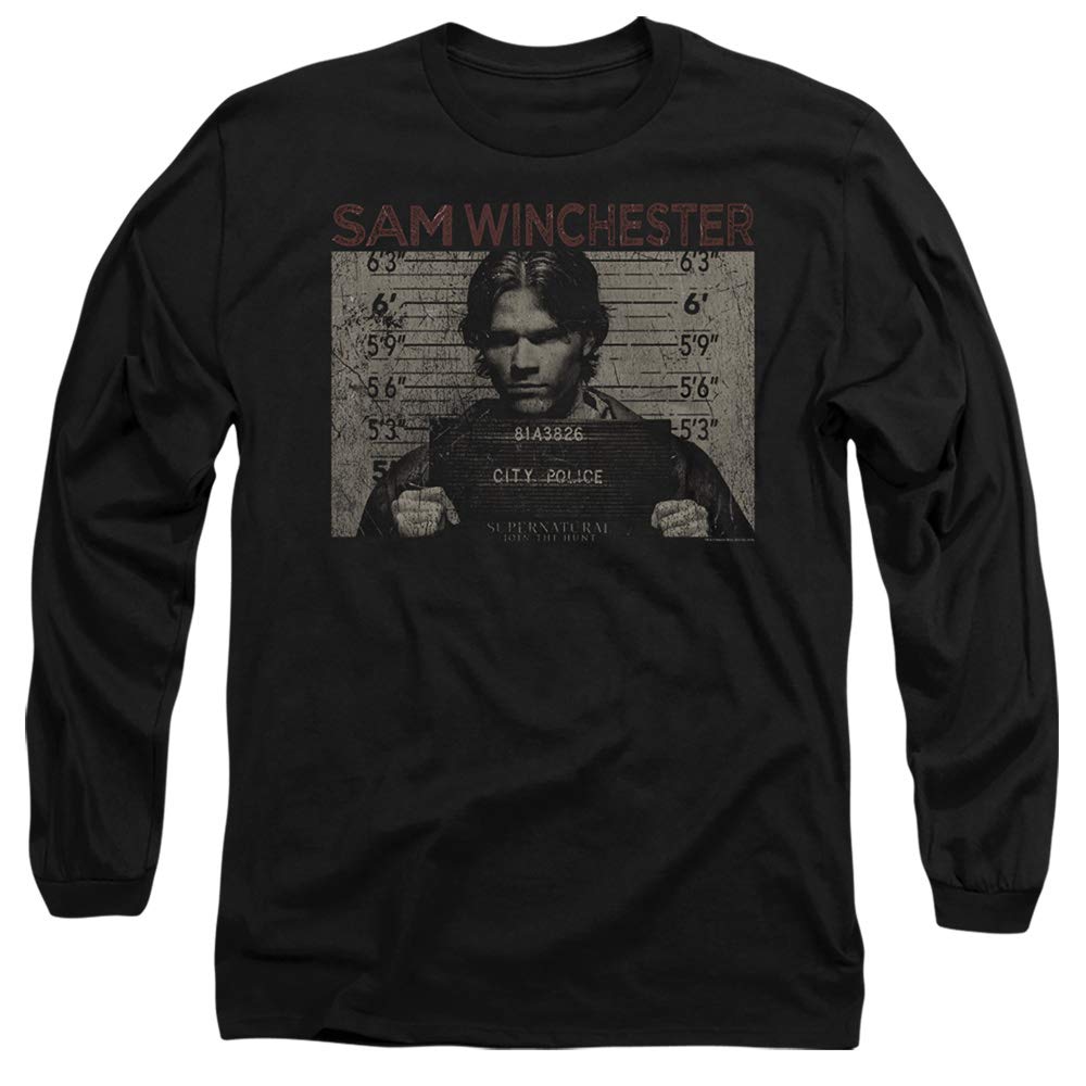 Supernatural Sam Winchester Mug Shot Black Long Sleeve T-Shirt | TV Show Merchandise | Gift for Supernatural Fans | Perfect for Cosplay, Halloween & Casual Wear