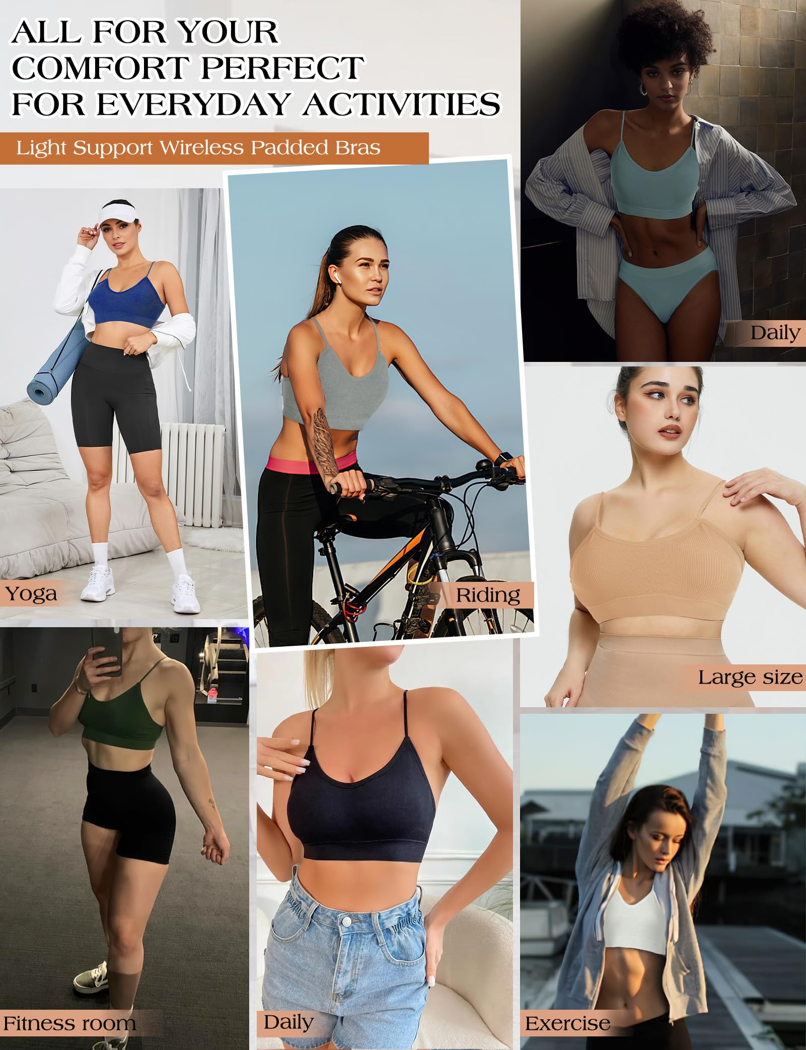 2-4PCS Women's Comfortable V-Neck Padded Seamless Bralette - Soft Wireless Sleep Bra & Supportive Sports Bra for Yoga, Workout & Everyday Wear