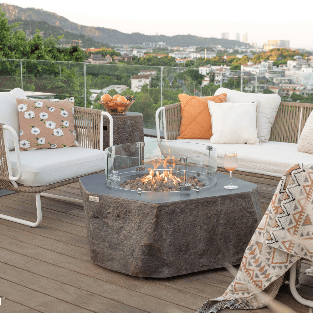 Columbia Outdoor Concrete Fire Table - Weather-Resistant Patio Heater for Backyard, Garden & Deck - Perfect for Camping, BBQ & Relaxing Evenings