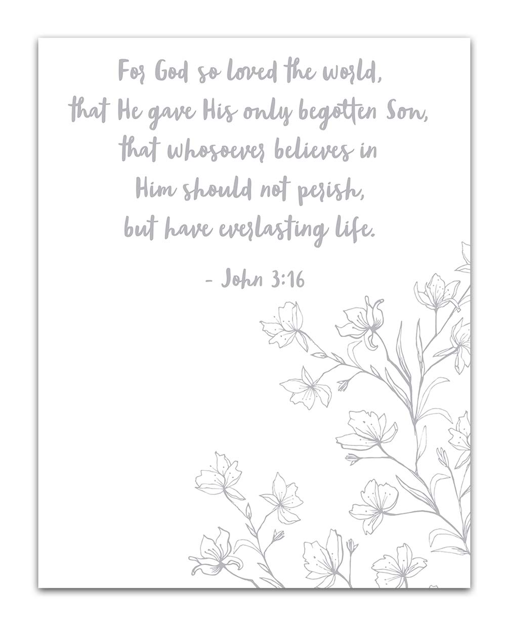 TJ Originals - John 3:16 Bible Verse Wall Art Decor - 11x14 Christian Scripture Print - Inspirational Religious Home Decor Gift for Family, Friends & Women - Perfect for Living Room, Bedroom & Church Decor (Flower Line Art Design)