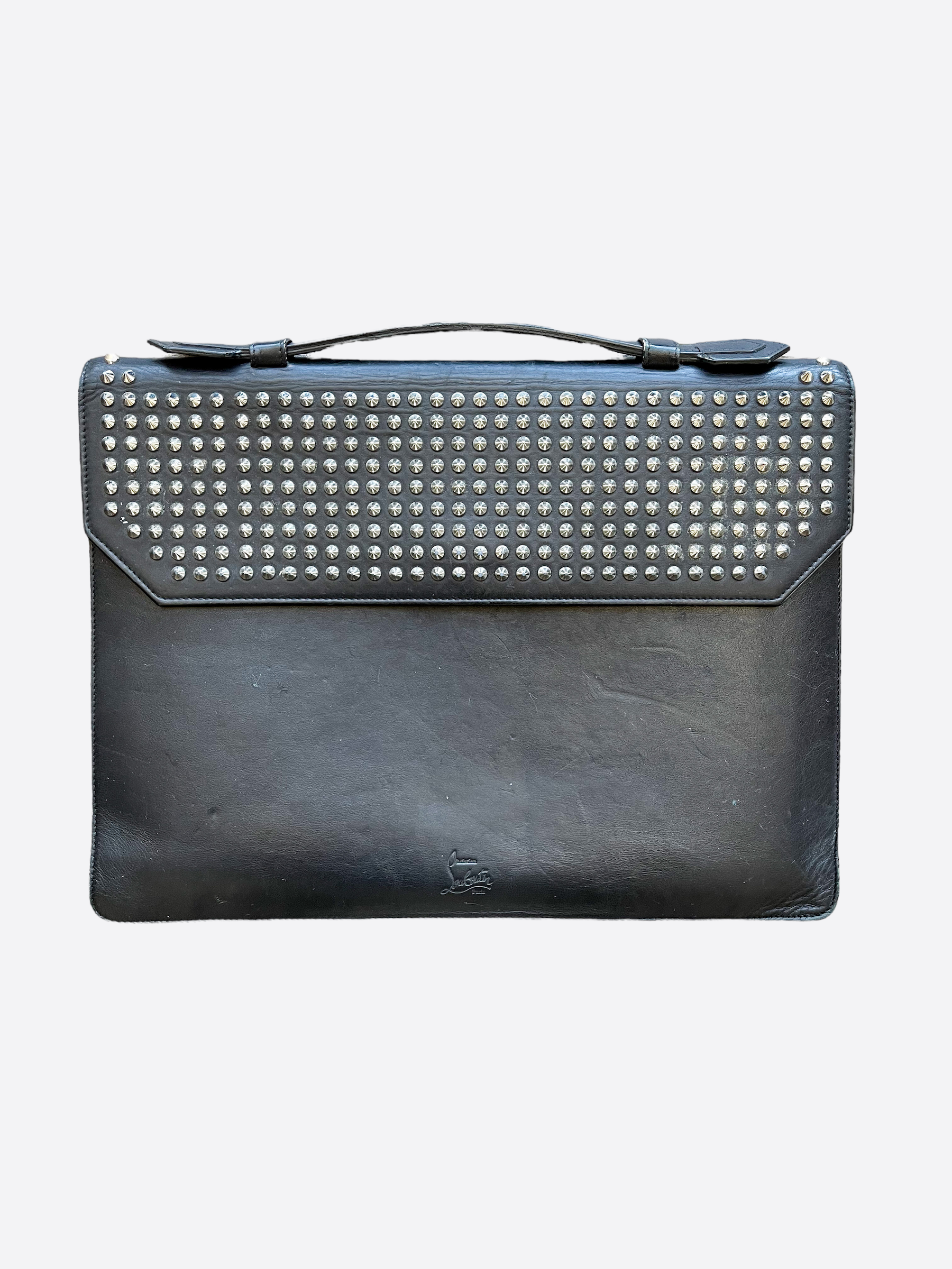 Christian Louboutin Black Leather Spiked Document Holder - Luxury Organizer for Business & Travel - Perfect for Office, Meetings & Professional Use