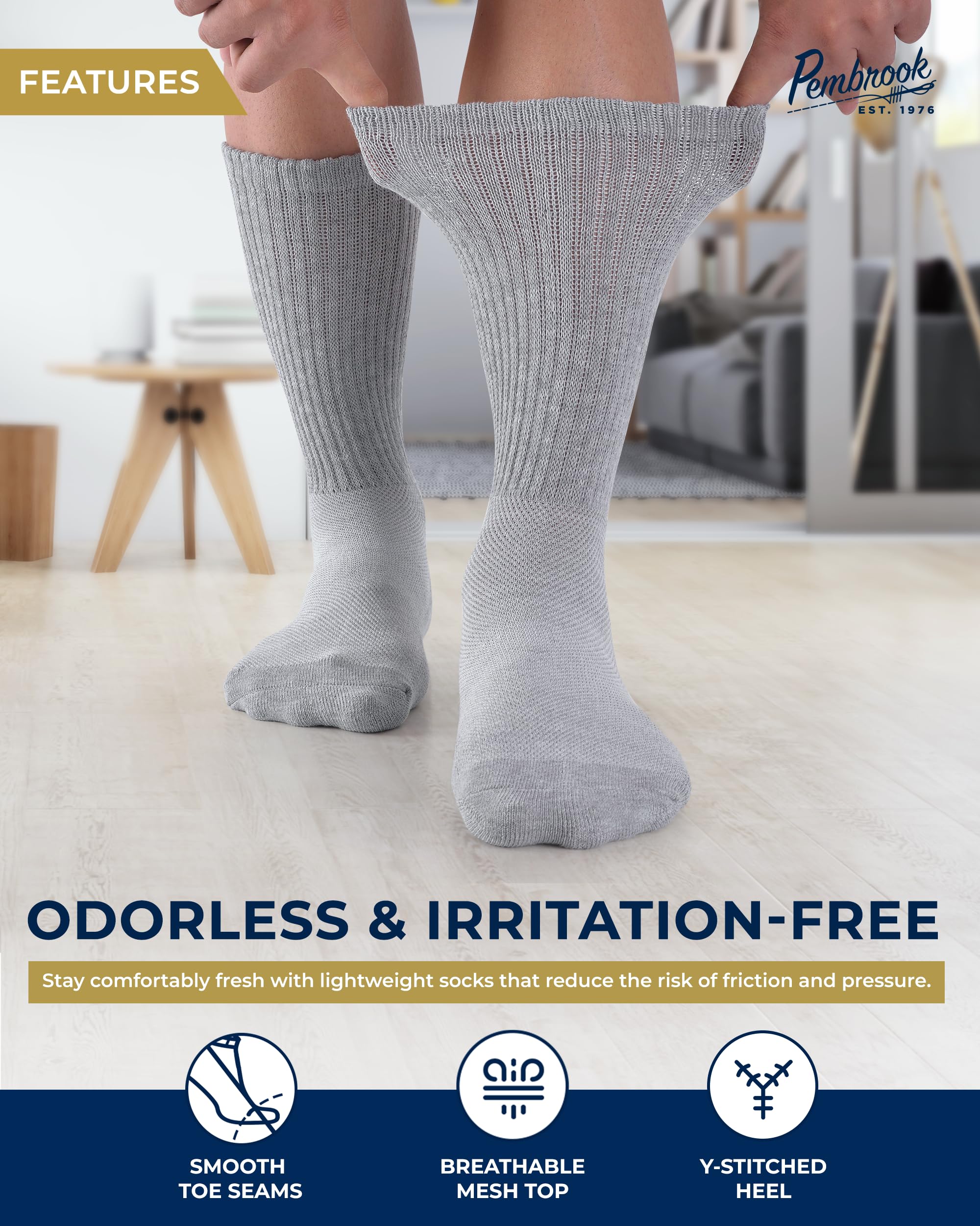 Pembrook Diabetic Socks for Men & Women - Non-Binding Comfort Socks for Neuropathy Relief | Breathable Cotton Socks for Circulation & Swelling - Perfect for Daily Wear, Travel & Diabetic Foot Care