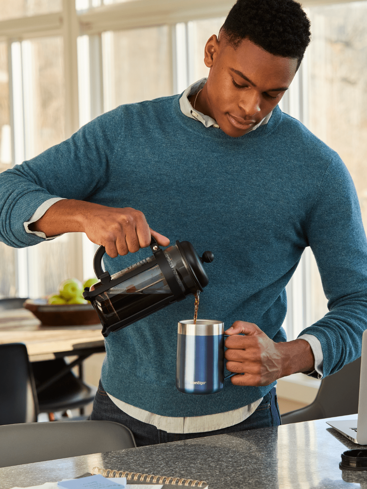 Contigo Insulated Stainless Steel Desk Mug 420ml (14oz) - Leak-Proof, BPA-Free, Keeps Drinks Hot/Cold for Hours - Perfect for Office, Home, or Travel - Blue
