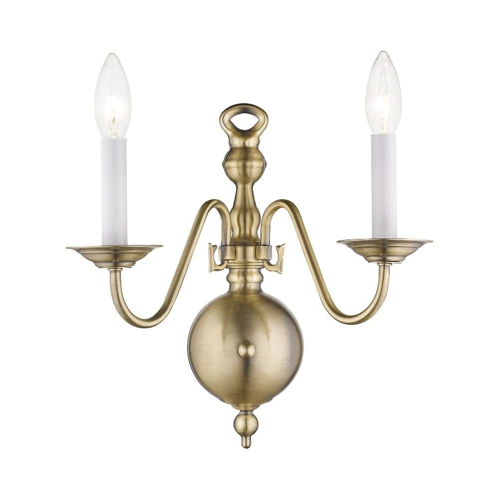 Livex Lighting 5002-02 Williamsburg 2-Light Polished Brass Wall Sconce - Elegant Wall Lighting for Bedroom, Hallway & Living Room Décor