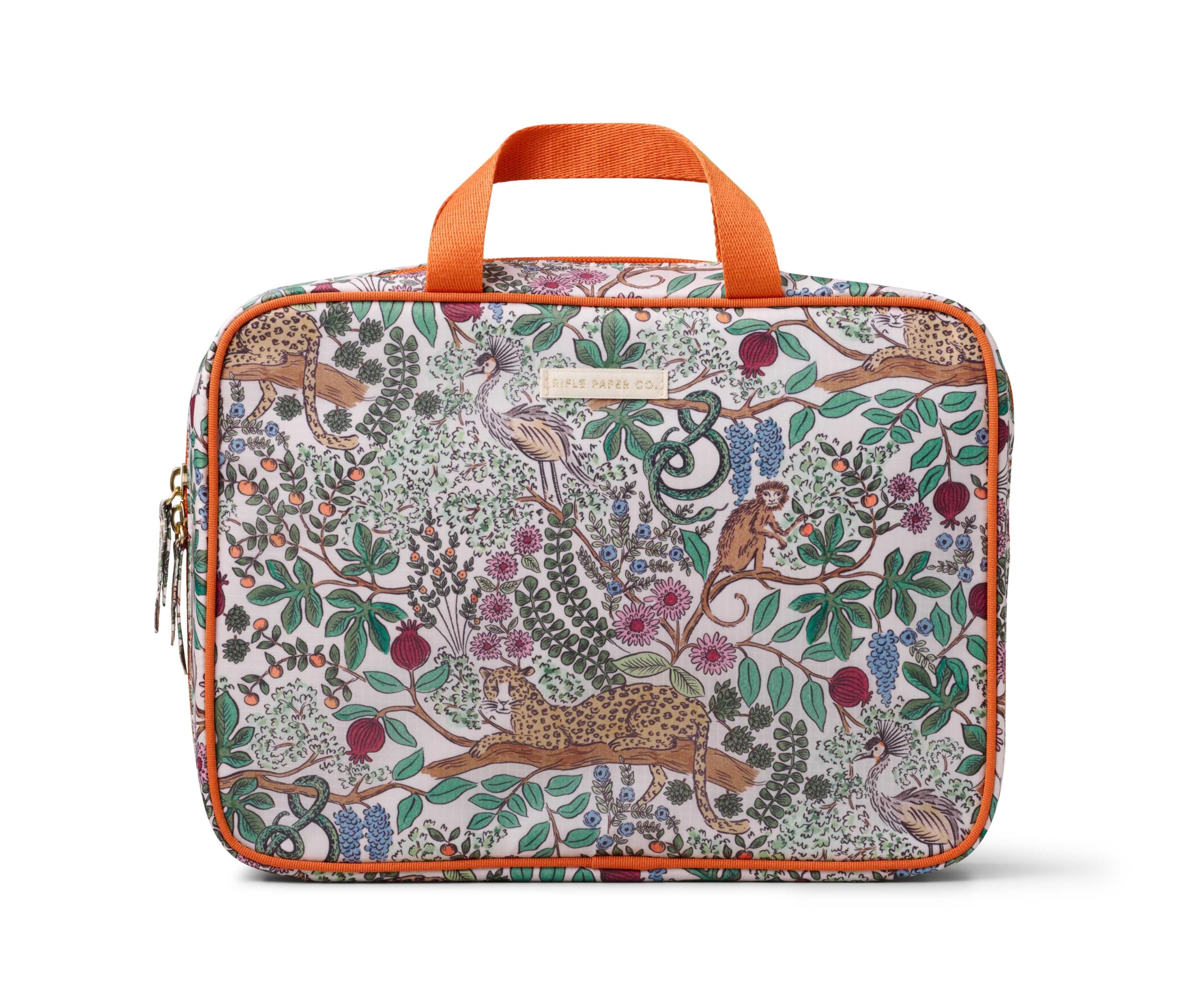 RIFLE PAPER CO. Travel Cosmetic Bag with Storage Pockets - Easy to Clean Waterproof Makeup Organizer - Stylish Safari Print Design - Perfect for Vacation, Business Trips & Daily Essentials Organization