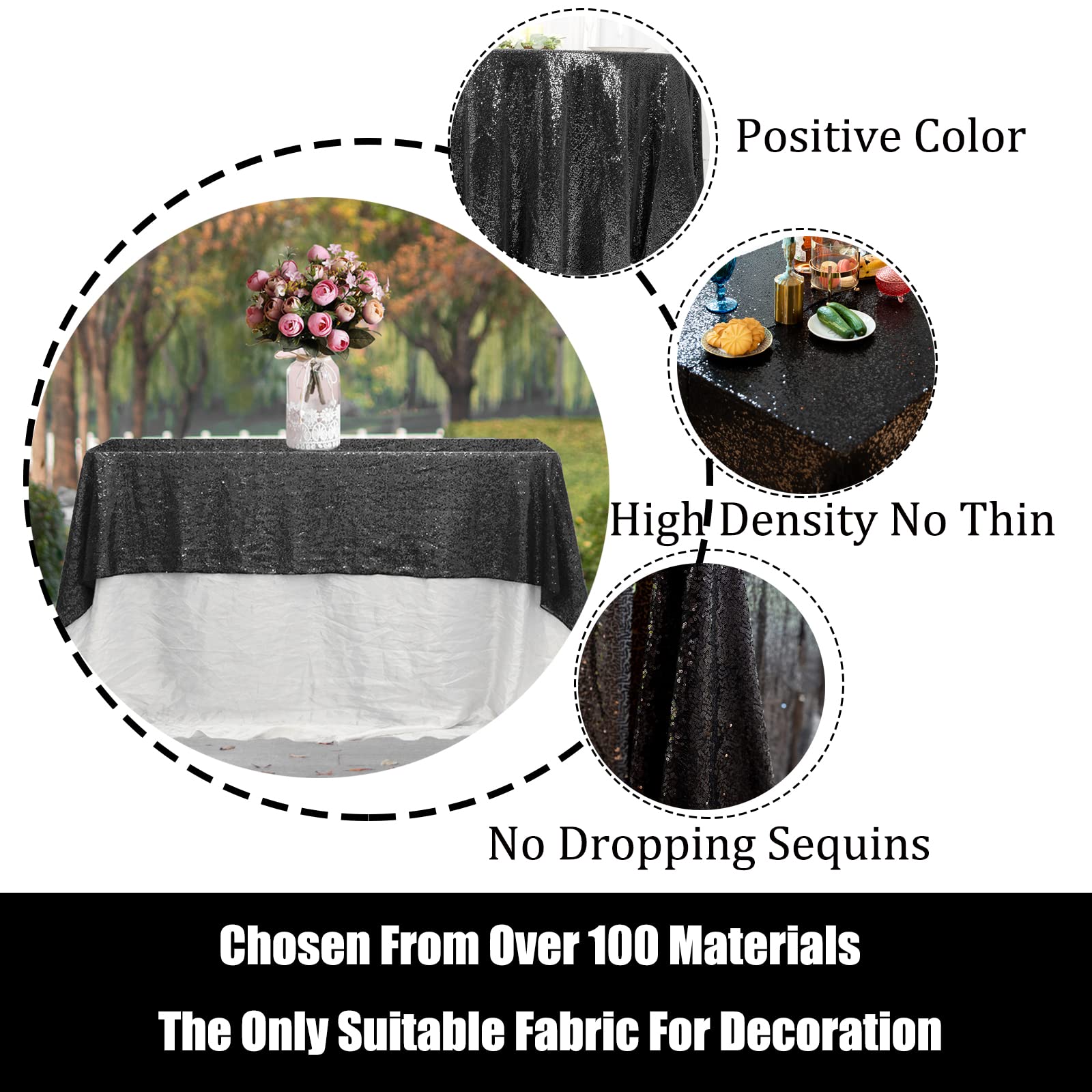 50 Inch Round Black Sequin Tablecloth - Sparkly Glitter Table Cover for Weddings, Bridal Showers & Birthday Parties - Elegant Prom Decor & Round Table Overlay (Perfect for Holiday Celebrations & Special Events)