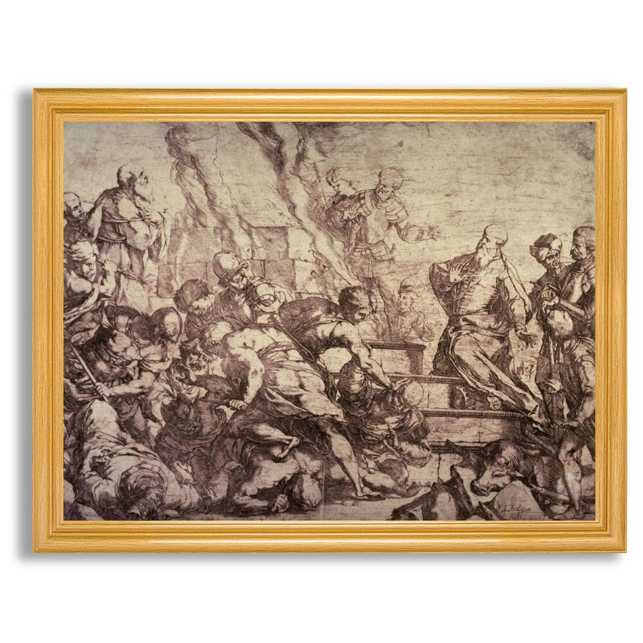 Luca Giordano 'The Sacrifice of Elijah' Framed Canvas Wall Art - Fine Art Reproduction in Wood Frame - Home & Office Decor for Bedroom, Living Room & Gallery Walls - Perfect Gift for Art Lovers & Interior Design