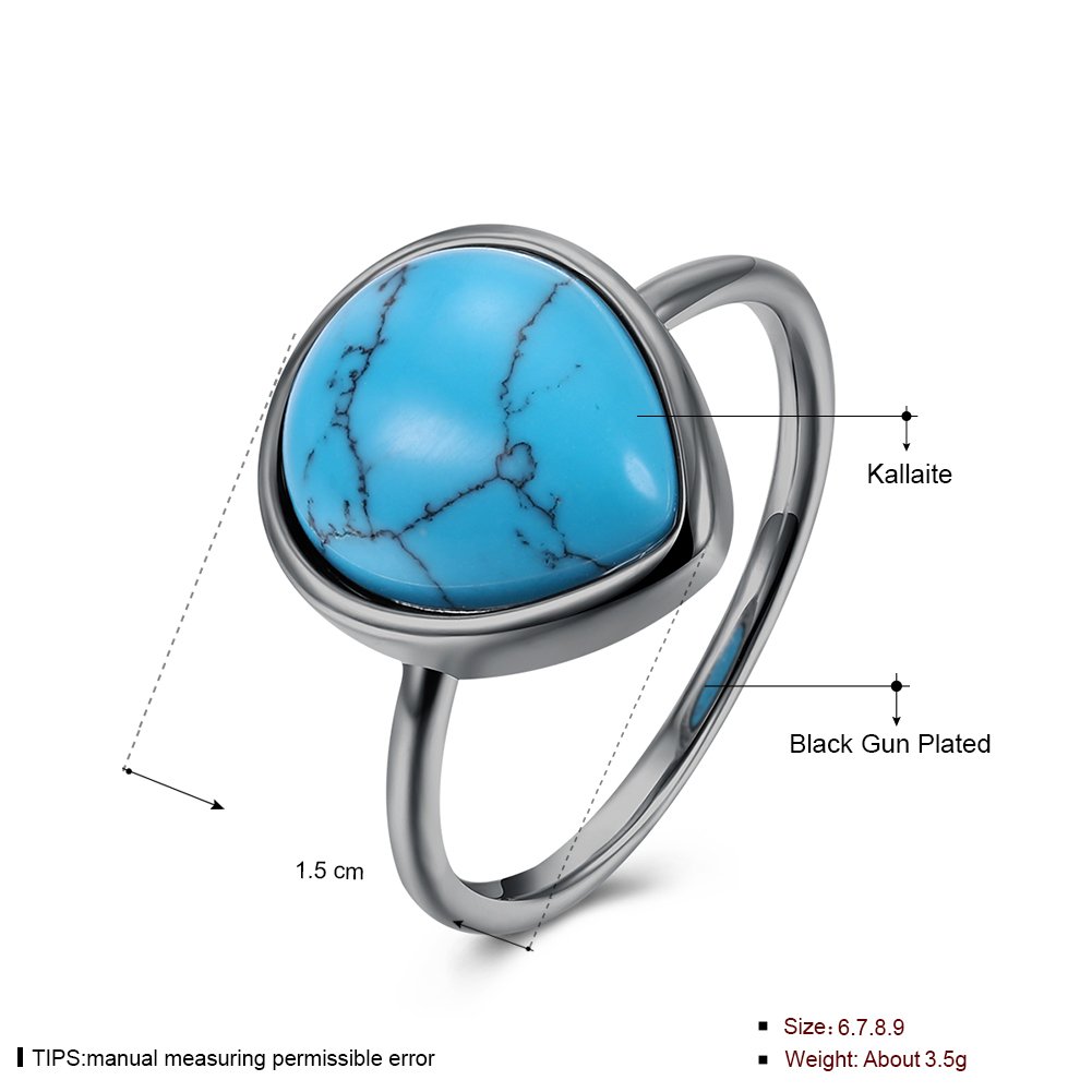 Platinum Plated Black Gun Halo Plain Ring for Women with Kallaite Stone - Blue B501 | Elegant Jewelry Gift for Birthday, Anniversary & Special Occasions