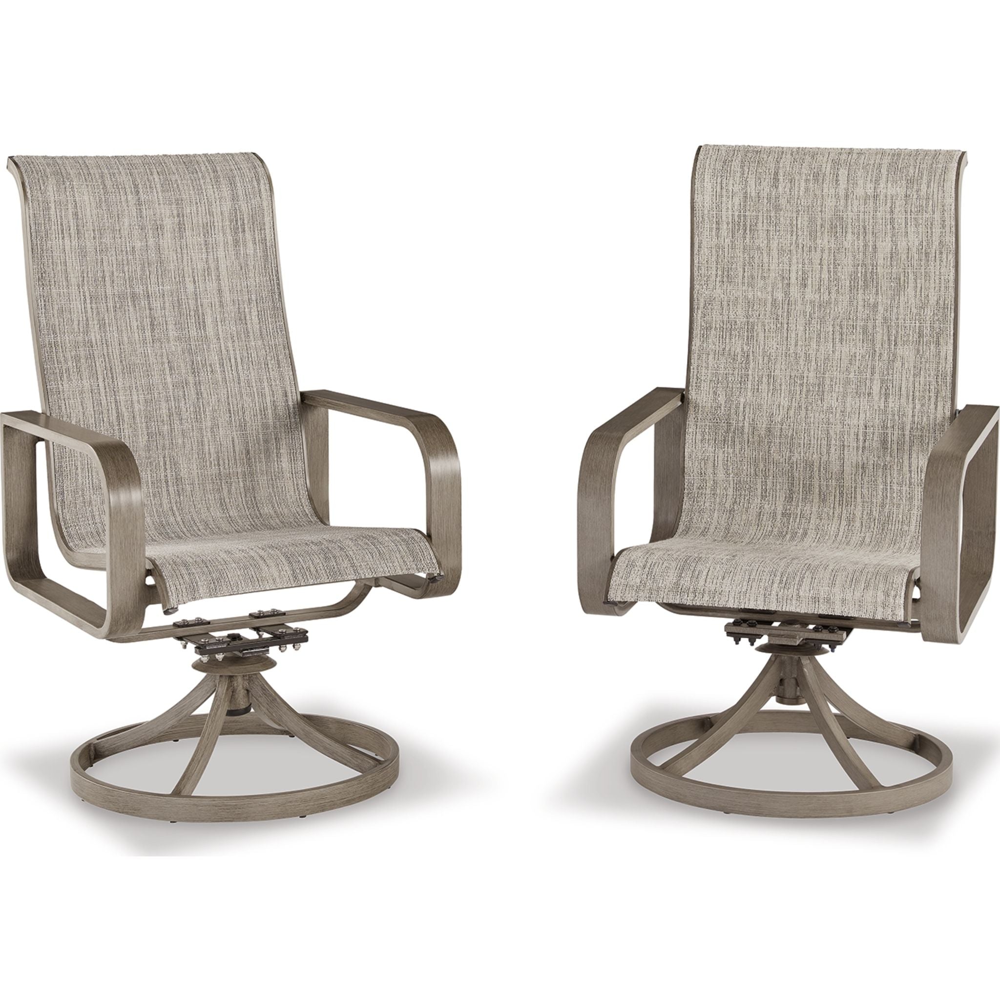 2-Pack Beige Outdoor Sling Swivel Chairs for Patio, Beach, Poolside & Backyard Relaxation - Water-Resistant Wicker Rattan Lounge Chairs with Comfortable Cushions