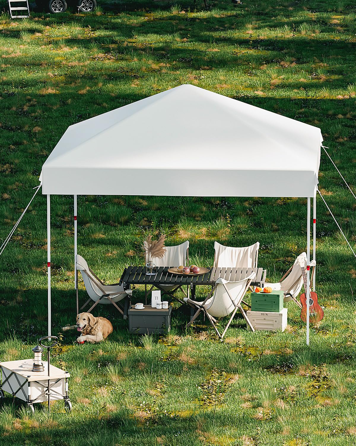 10x10 Pop Up Canopy Tent - Instant One-Button Setup Portable Shelter with Carry Bag - Adjustable Height 3 Positions & 4 Sandbags - Perfect for Camping, Beach, Backyard Parties, Sports Events, and Outdoor Gatherings - White