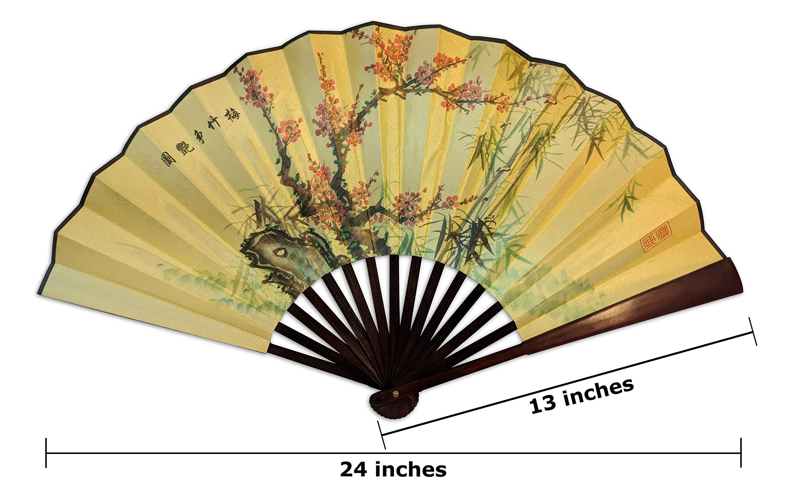 Premium Chinese Folding Hand Fan - Plum Blossom & Bamboo Design - Large Japanese Style Handheld Fan for Women - Perfect for Summer, Weddings, and Home Decor