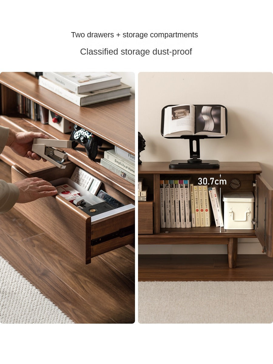 Premium Black Walnut Solid Wood TV Stand - Modern Minimalist Design Entertainment Center for Living Room, Bedroom & Home Theater