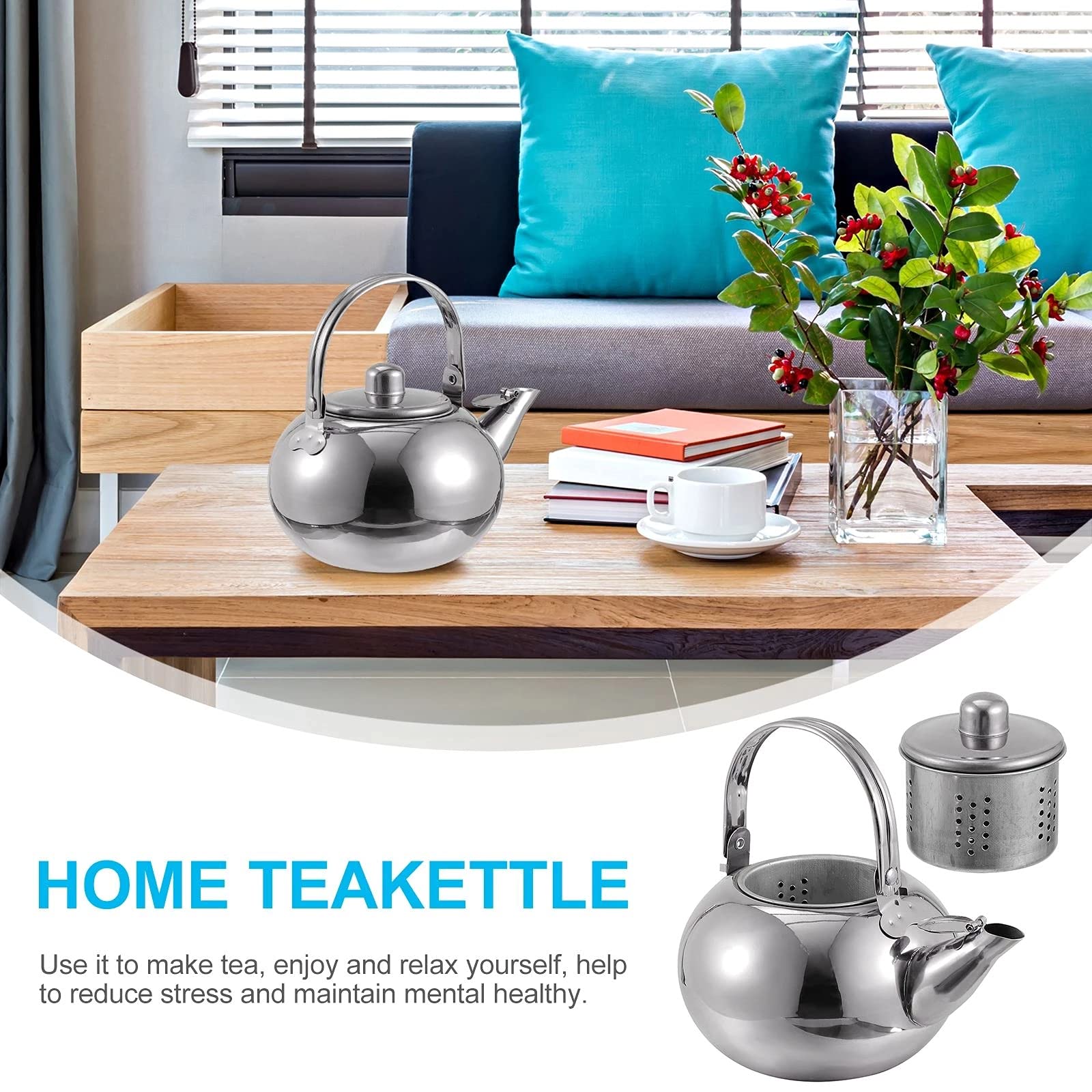 1Pc Stainless Steel Tea Kettle - Large Capacity Portable Teapot with Filter Screen for Kitchen, Camping & Office Use (Silver)