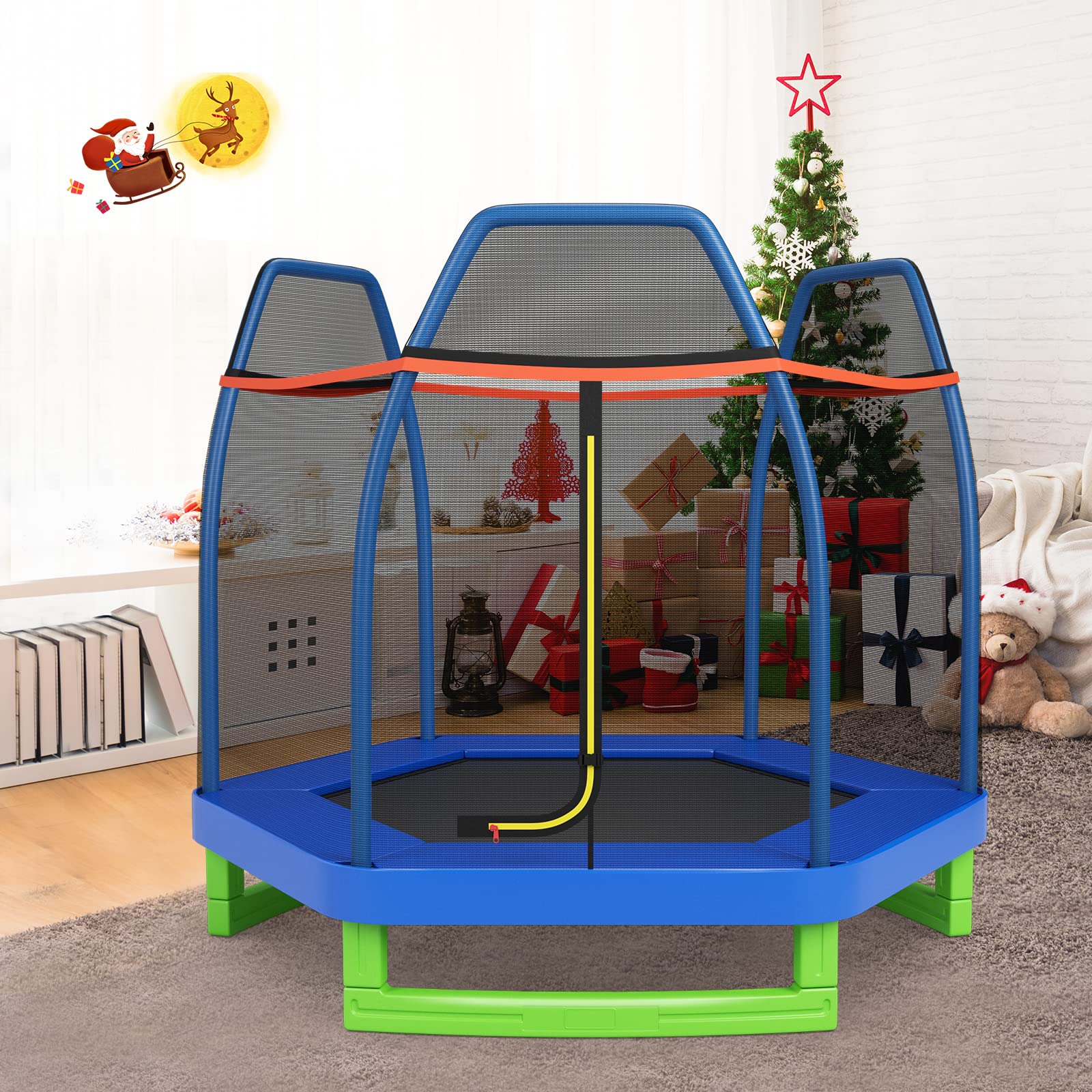 **Giantex 7 Ft Kids Trampoline with Safety Net – Heavy Duty Steel Frame Indoor/Outdoor Toddler Trampoline for Ages 3-8 – Perfect Gift for Boys & Girls – Backyard, Playroom, or Gym Use**