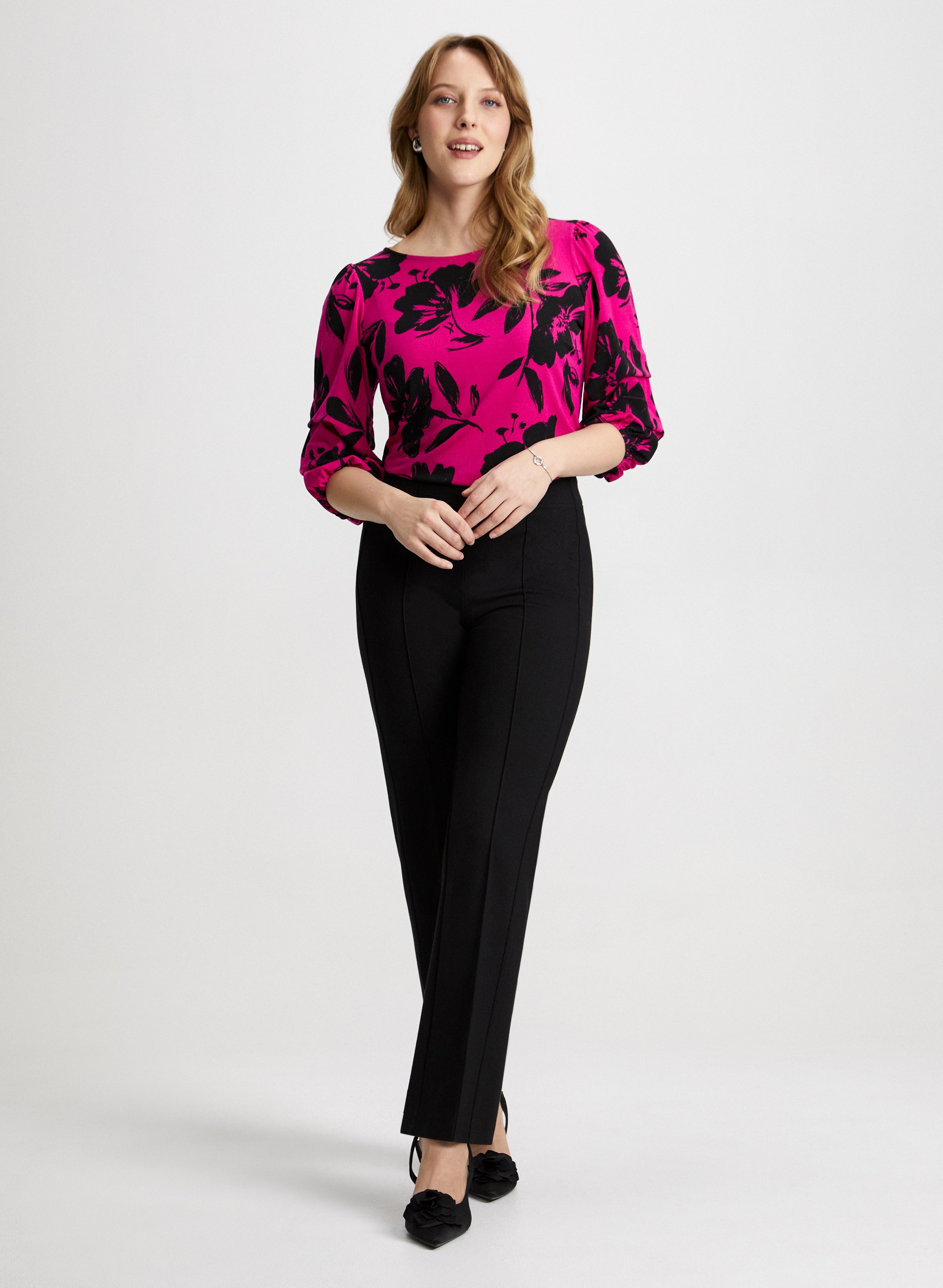 Floral Print Blouse & Straight Leg Pants Set for Women - Elegant Office Wear & Spring Outfit