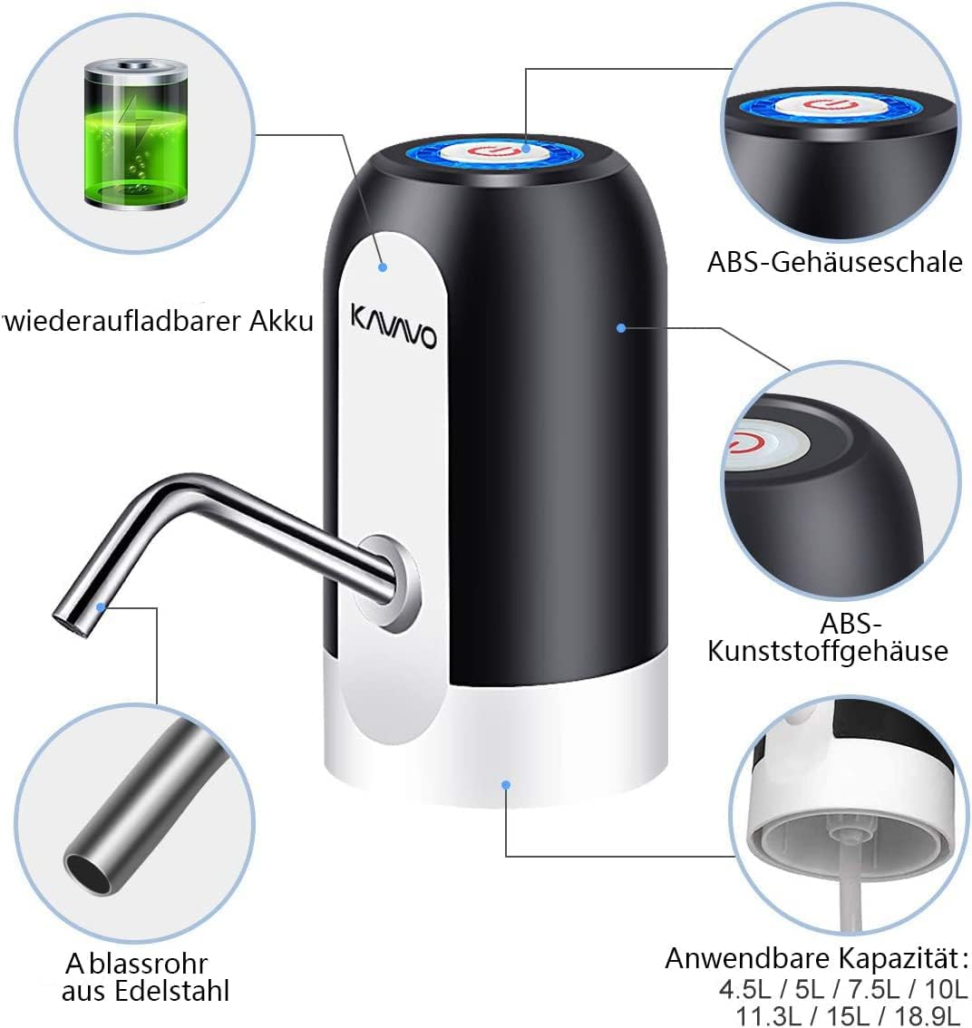 **USB Rechargeable Electric Water Bottle Pump with 2 Free Adapters & Hose - Portable Automatic Water Dispenser for Home, Office, Travel & Camping**
