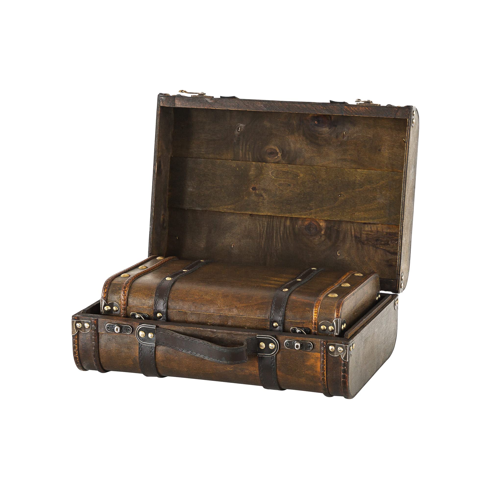 Soul & Lane Brighton Decorative Wooden Suitcases with Handle - Set of 2 Vintage Style Storage Trunks for Home Decor, Travel Accessories & Blanket Storage