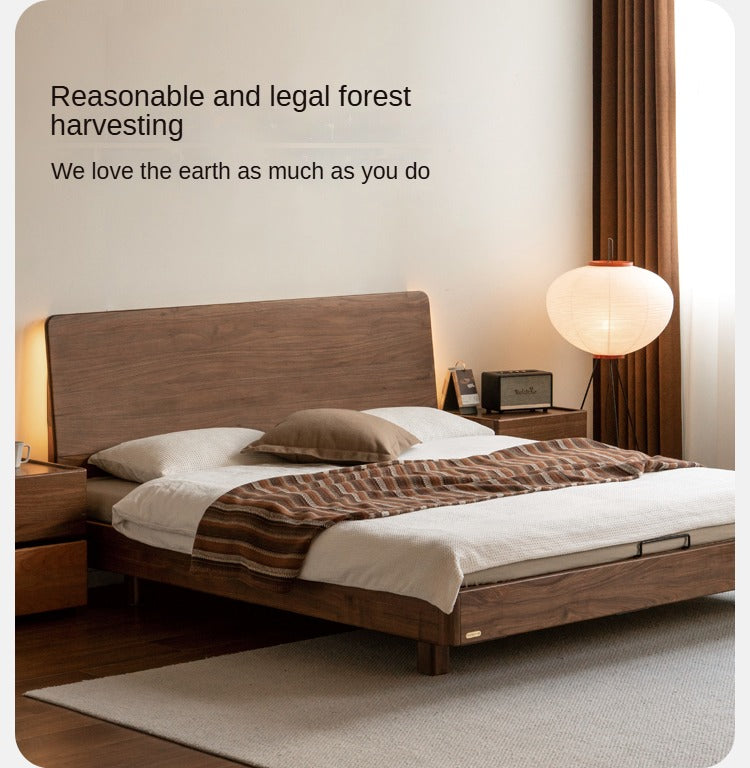 Solid Black Walnut Wood King Size Suspended High Headboard Bed Frame - Modern Platform Bed for Master Bedroom, Guest Room & Luxury Home Decor