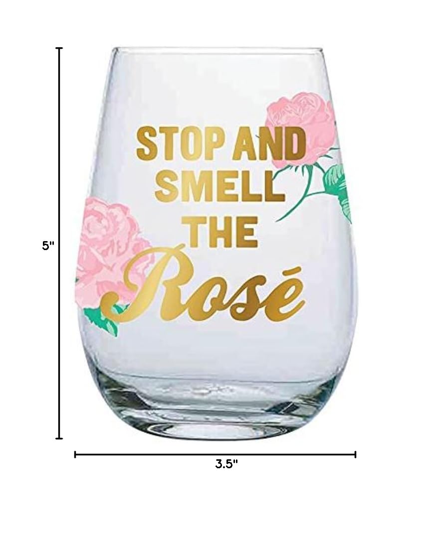 Slant Collections Stemless Wine Glass Set - 20 oz Large Rose Design for Red & White Wine - Perfect for Dinner Parties, Weddings, and Romantic Date Nights