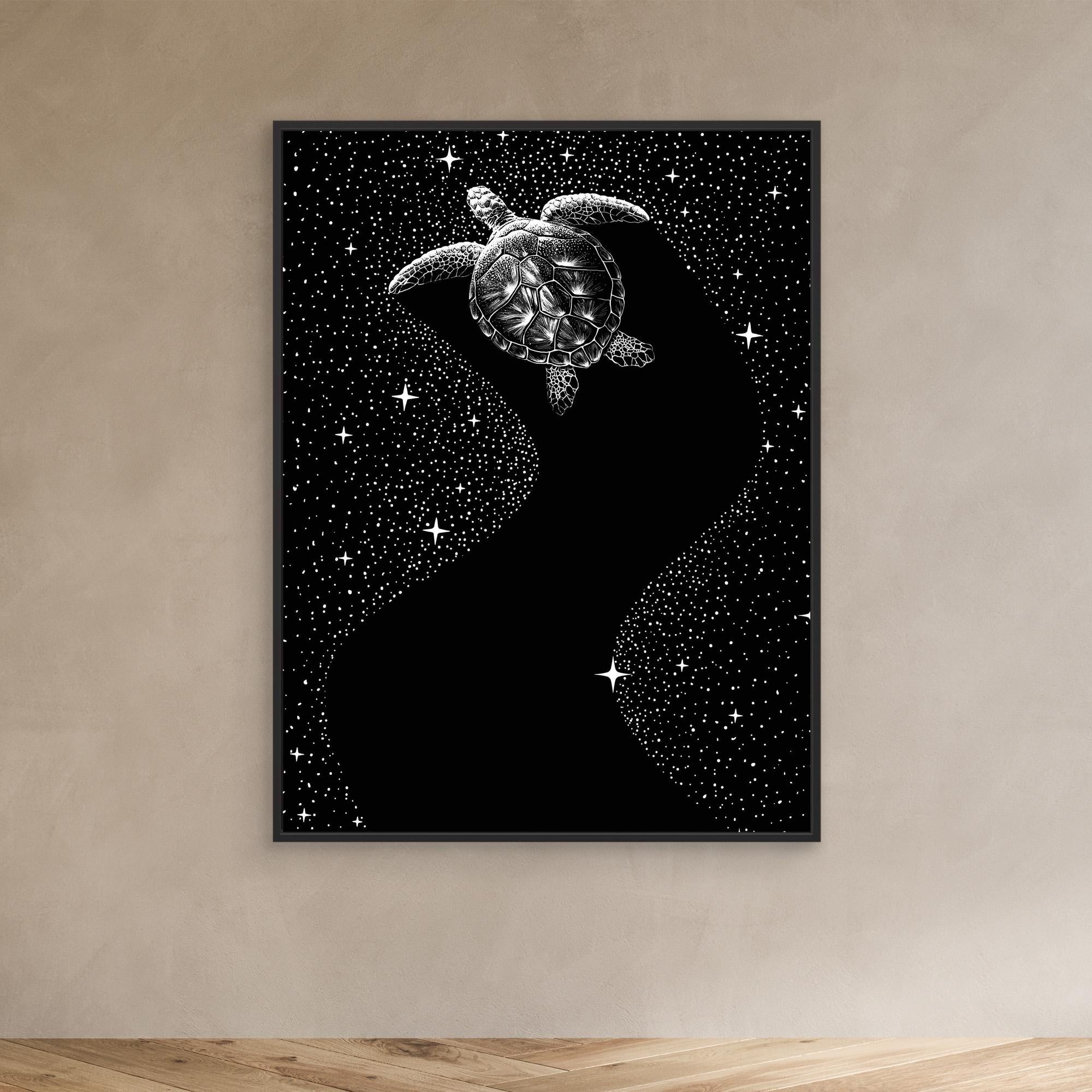 Starry Turtle Canvas Print - Black Version by Alirıza Çakir - Modern Wall Art for Living Room, Bedroom & Office Decor