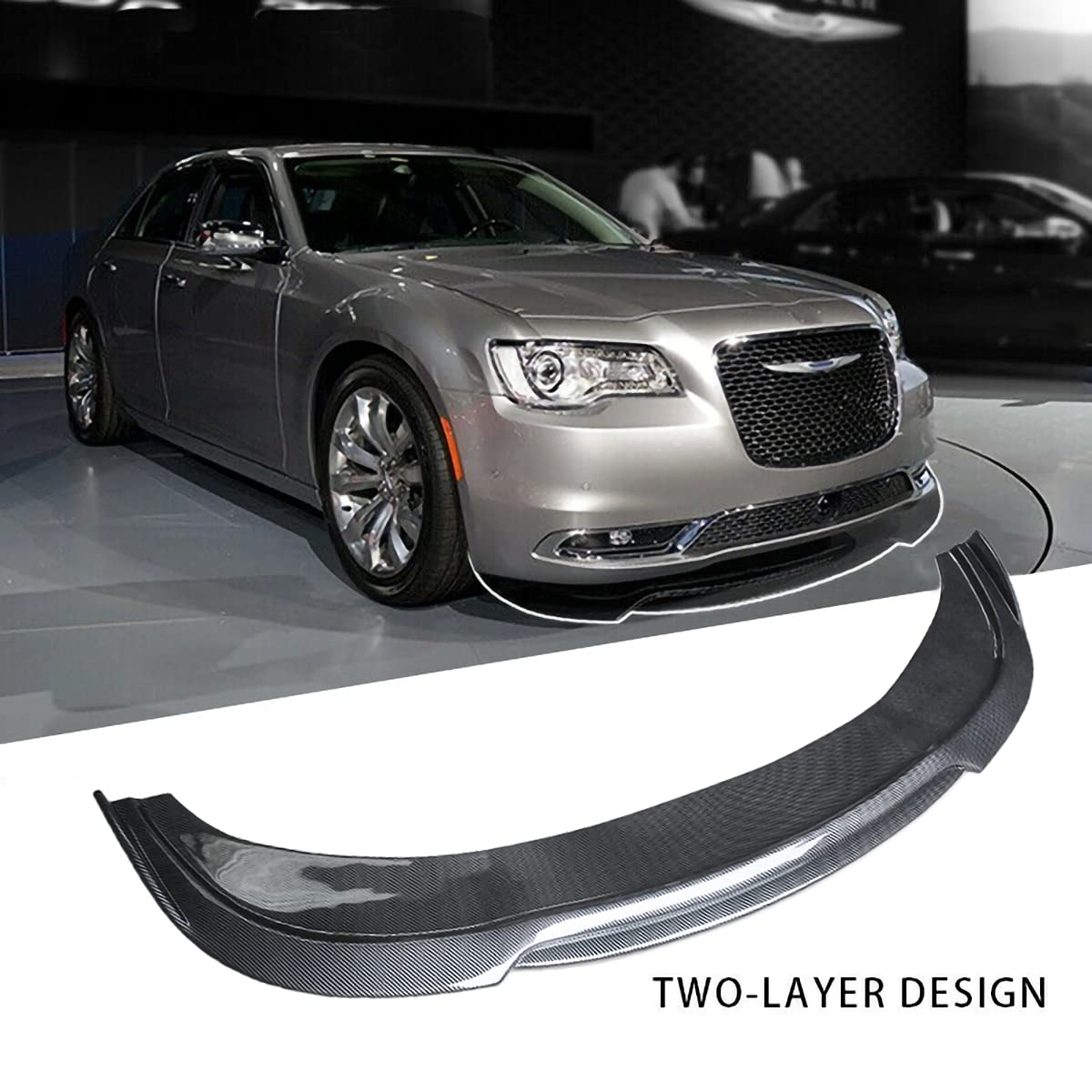 NINTE Front Lip Spoiler for 2015-2020 Chrysler 300 RT - ABS Painted Carbon Fiber Double-Deck Style Bumper Splitter - Aggressive Look & Enhanced Aerodynamics for Street & Show Cars