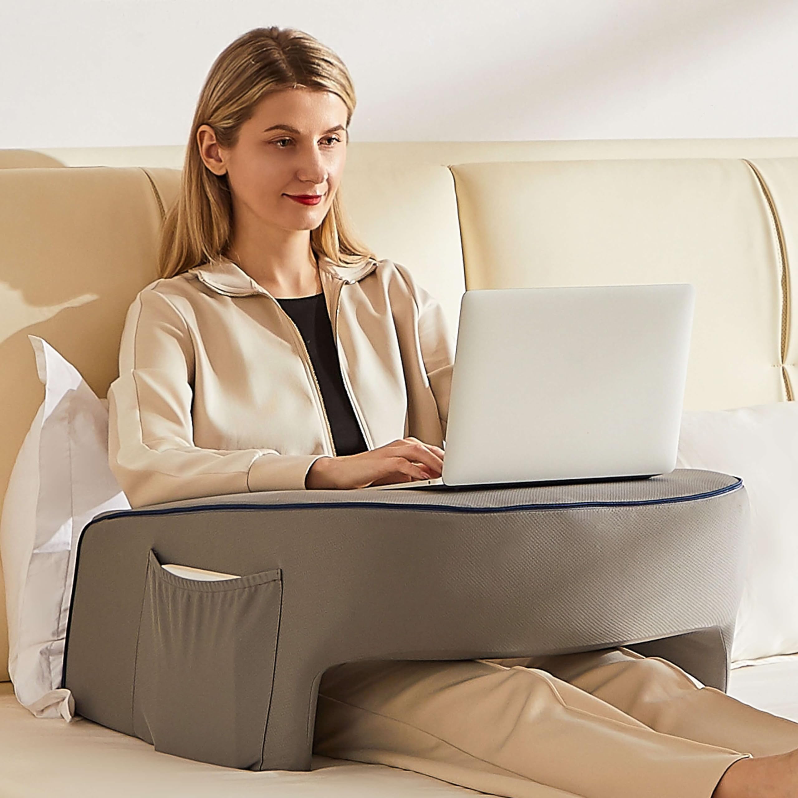 Ergonomic Lap Desk & Reading Pillow - Portable Laptop Cushion for Bed, Couch & Floor Use - Comfortable Arm Support Pillow for Adults - Perfect for Reading, Gaming & Working (Gray)