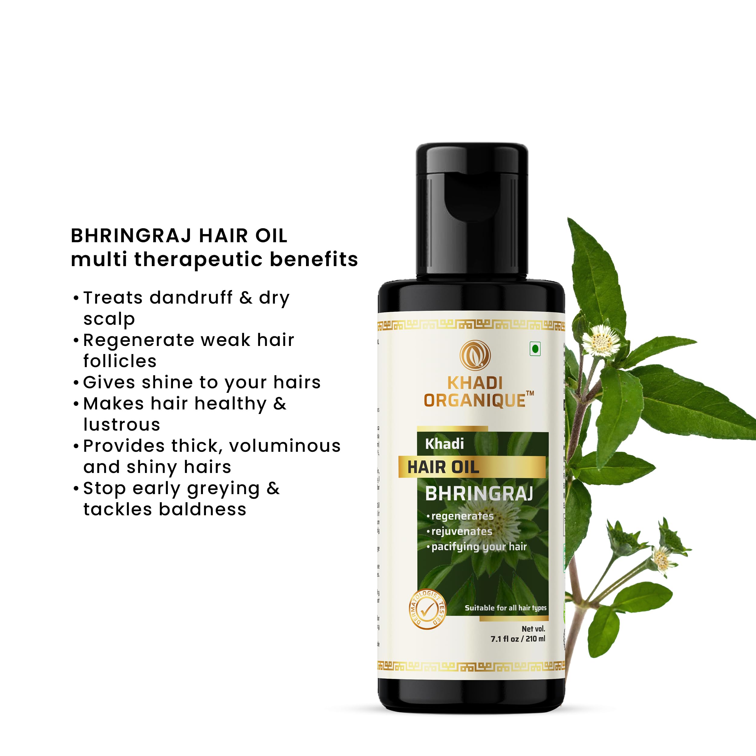 Organic Bhringraj Hair Oil for Hair Growth & Anti Hair Fall - Anti Dandruff Treatment for Healthy Scalp & Stronger Hair (210ml) - Perfect for Daily Hair Care & Scalp Massage