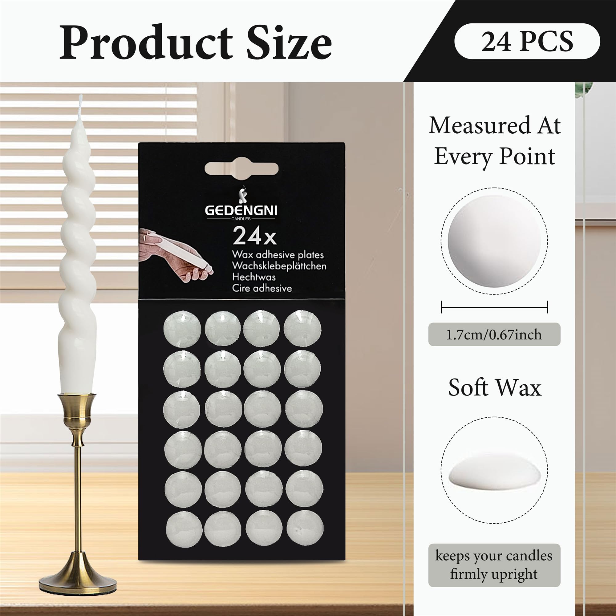 Spiral Taper Candle Wax Adhesive Dots - 24pcs White Soft Wax Sticky Pads for Securing Candles in Holders - Perfect for Wedding Centerpieces, Dinner Table Decor, and Candlelight Ceremonies