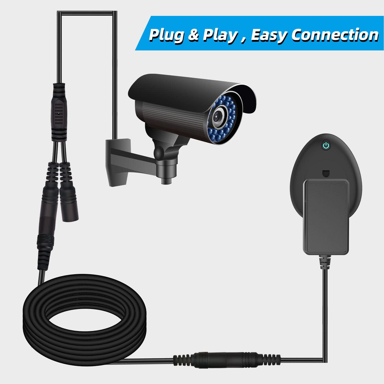 2.1mm DC Power Splitter Cable 5-Pack - 5.5mm x 2.1mm Male to Dual Female Y Adapter Extension Cord for CCTV Cameras, LED Strips, Security Systems & Home Electronics