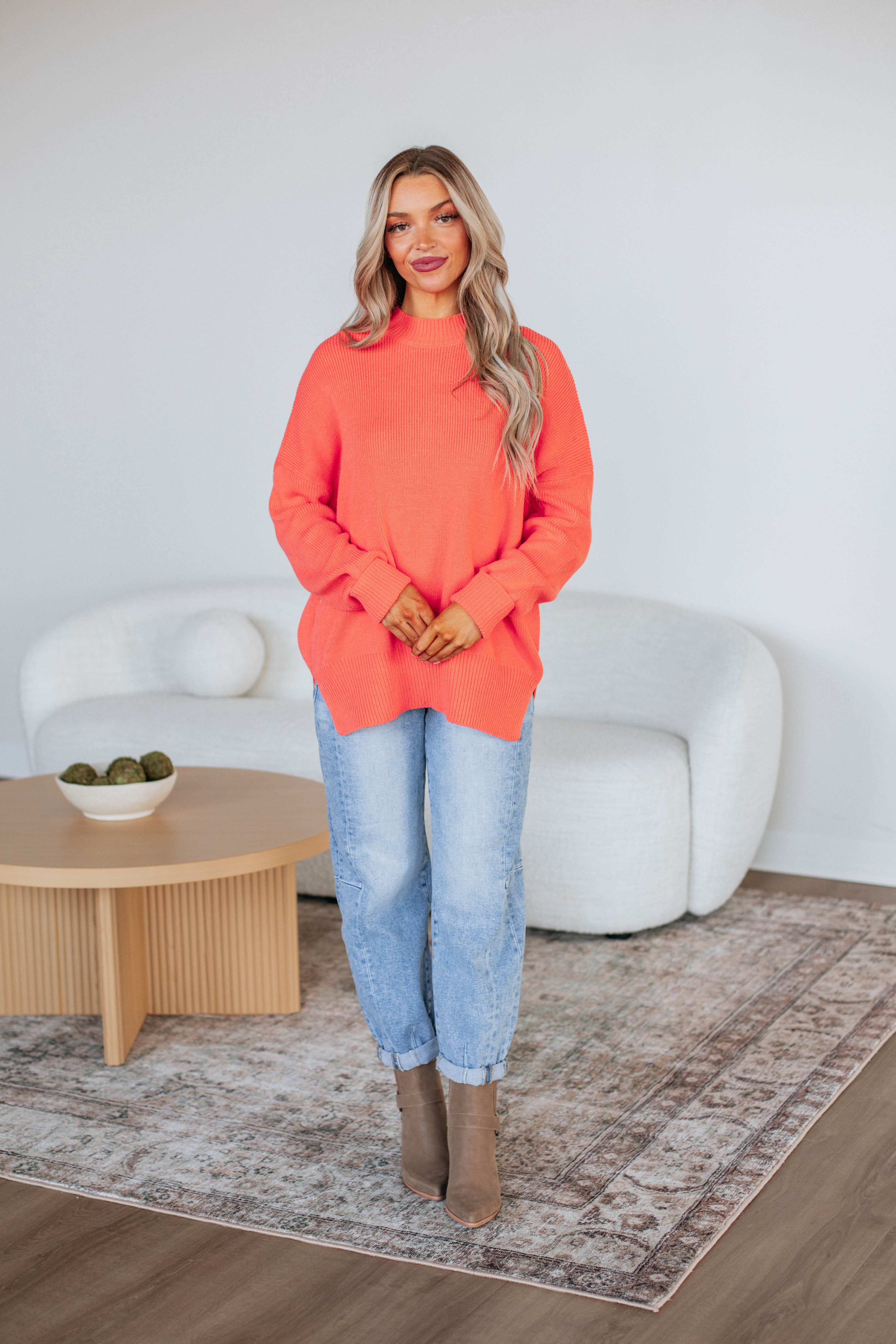 Women's Chelsea Mock Neck Sweater in Sorbet - Soft Knit Pullover for Fall & Winter | Perfect for Casual Outfits & Layering
