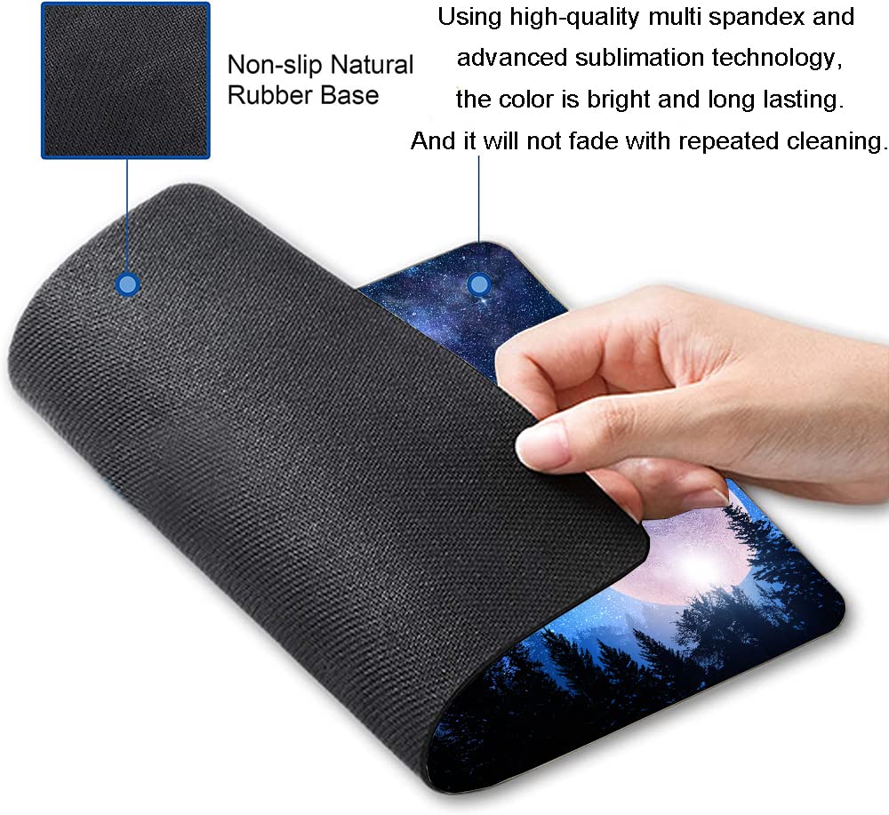 Premium Washable Non-Slip Mouse Pad - Forest Moon Design Gaming & Office Cloth Mousepad for Laptop & Wireless Mouse | Cute Desk Accessory for Work, Gaming & Home Office Use