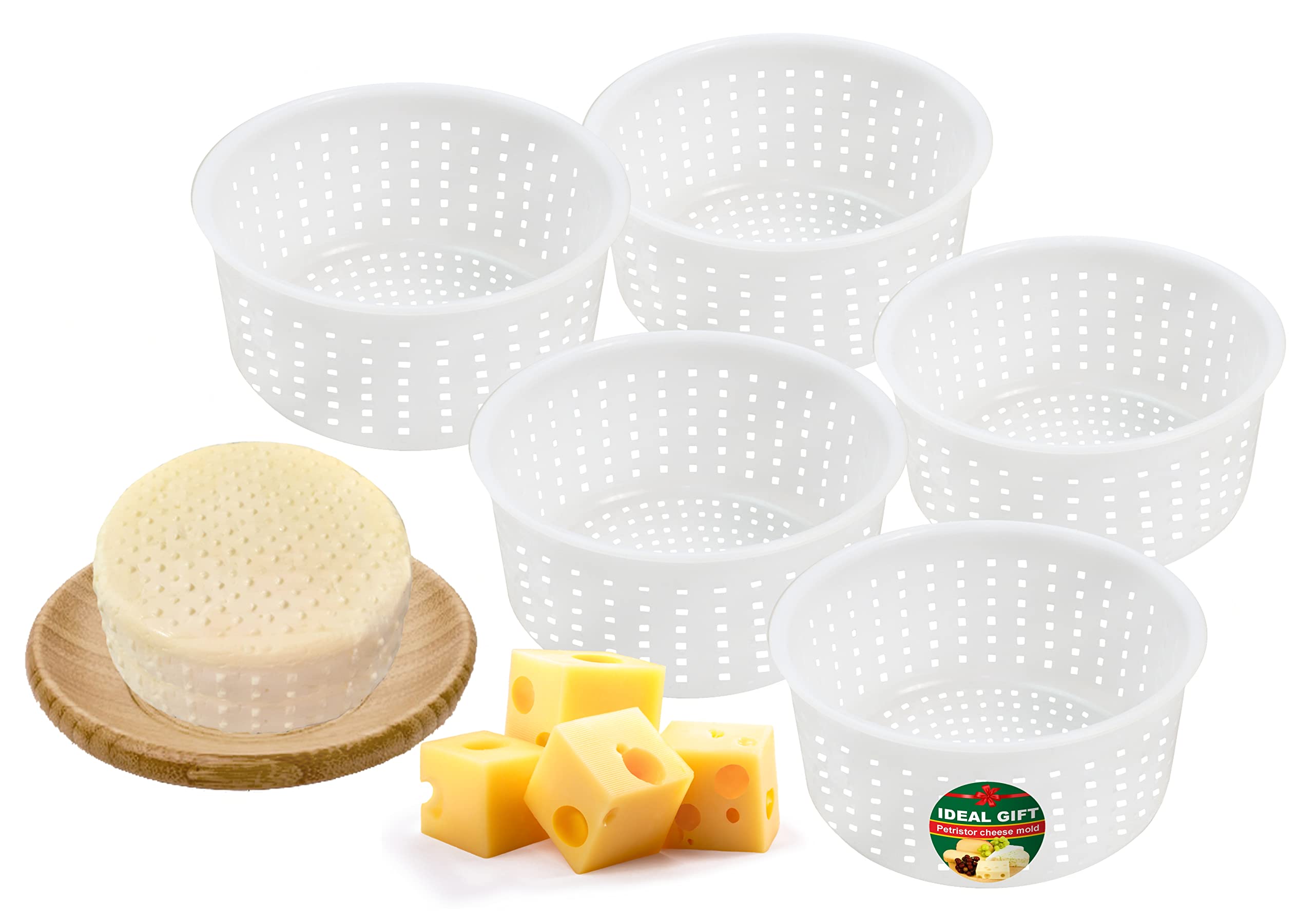 PetriStor 5-Piece Soft Cheese Mold Set for Homemade Cheese Making - 0.8QT Small Cheese Molds for Cream Cheese, Feta & Fresh Cheese - Perfect for DIY Cheese Lovers & Artisan Cheesemakers (Great for Home Kitchens & Small Dairy Farms)