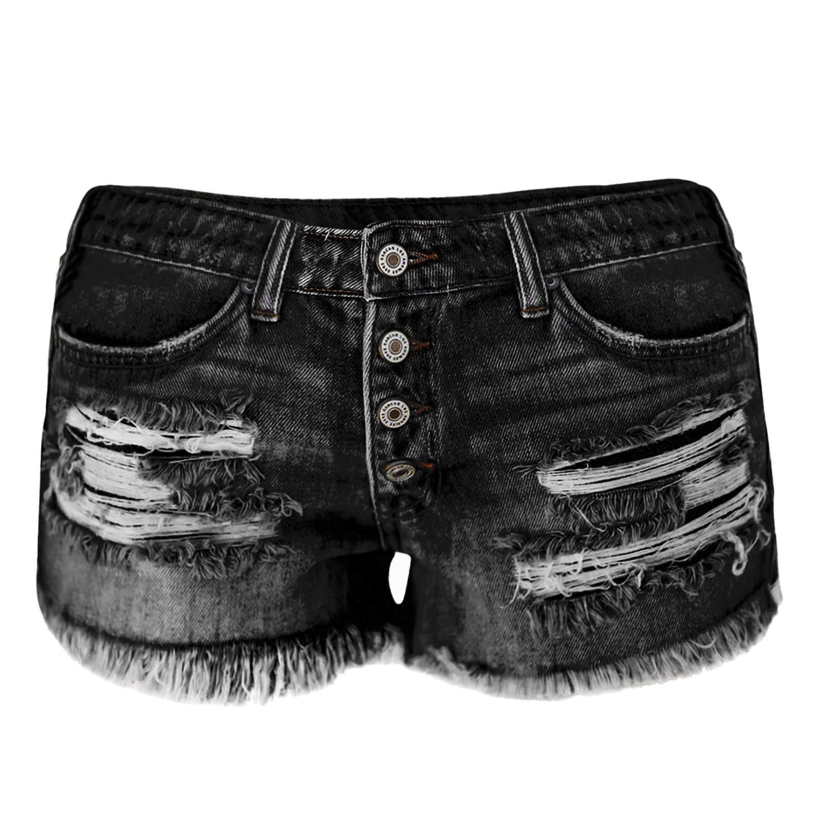 Women's High Waist Black Denim Shorts - Straight Leg Raw Hem for Summer Outfits