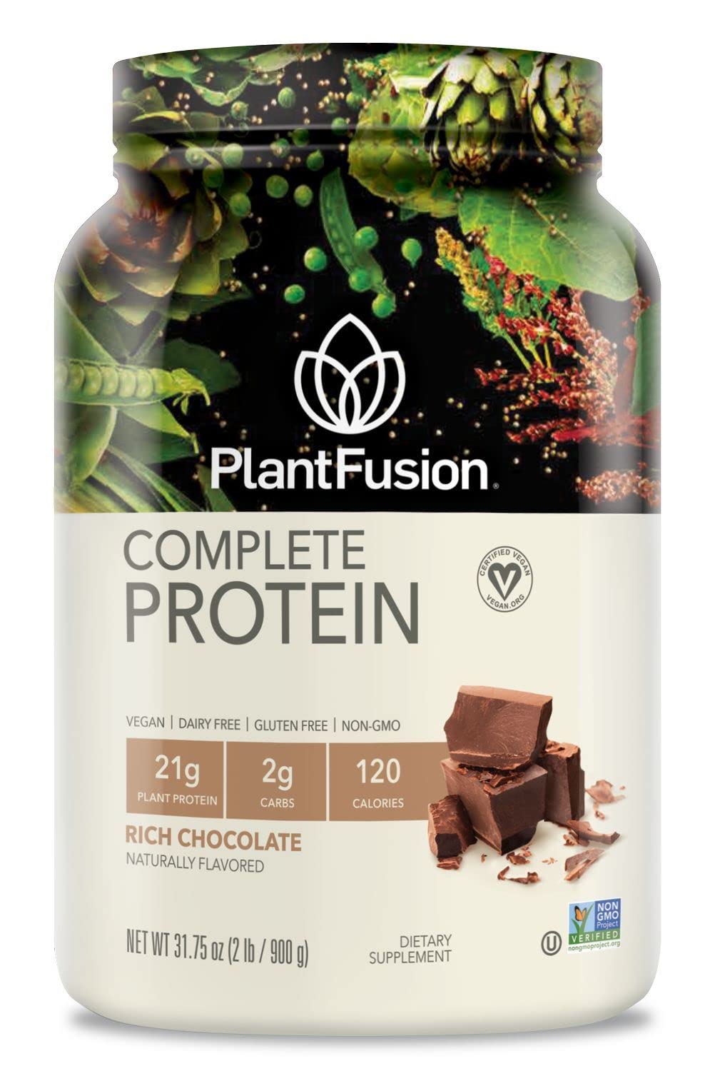 PlantFusion Complete Vegan Protein Powder - Plant-Based Protein with BCAAs, Digestive Enzymes & Pea Protein - Keto, Gluten-Free, Soy-Free, Dairy-Free, Sugar-Free, Non-GMO - Chocolate Flavor 2lb for Post-Workout Recovery & Meal Replacement