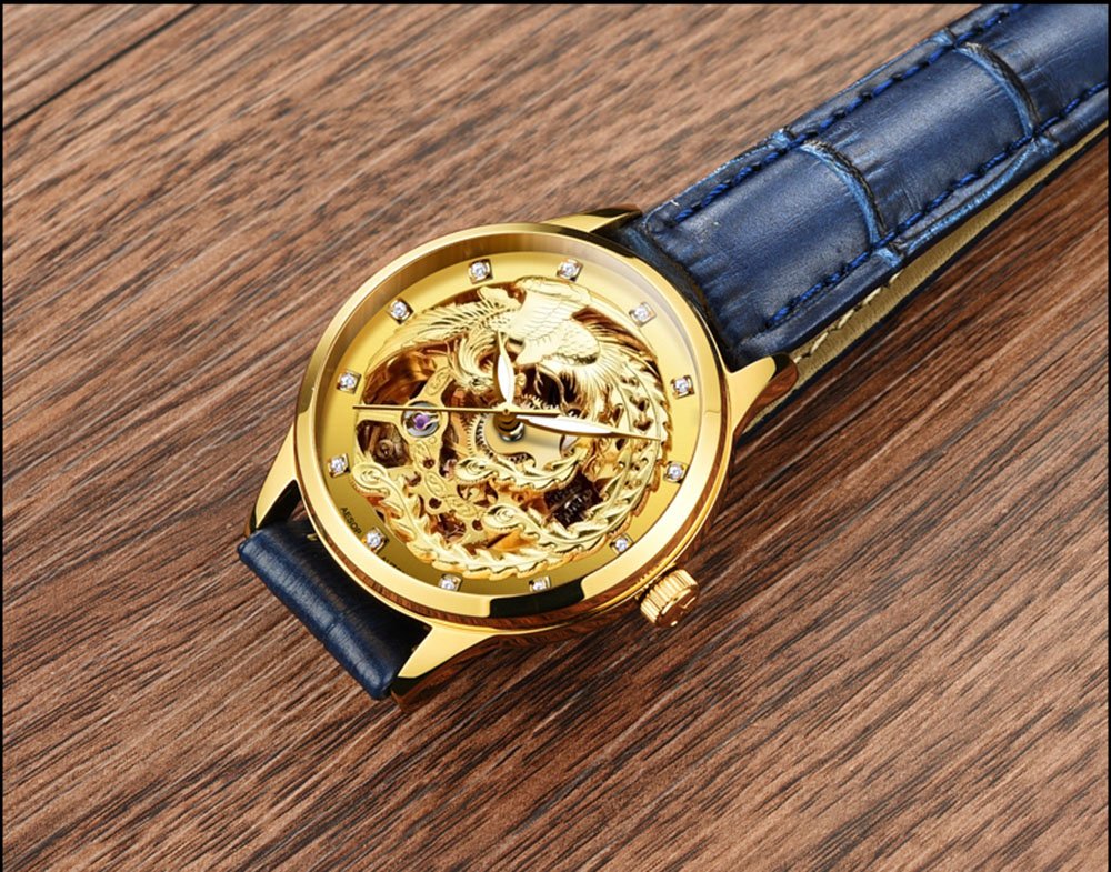 Elegant Chinese Style Golden Phoenix Hollow Carved Automatic Mechanical Watch for Women - Perfect for Casual Wear, Office, and Special Occasions