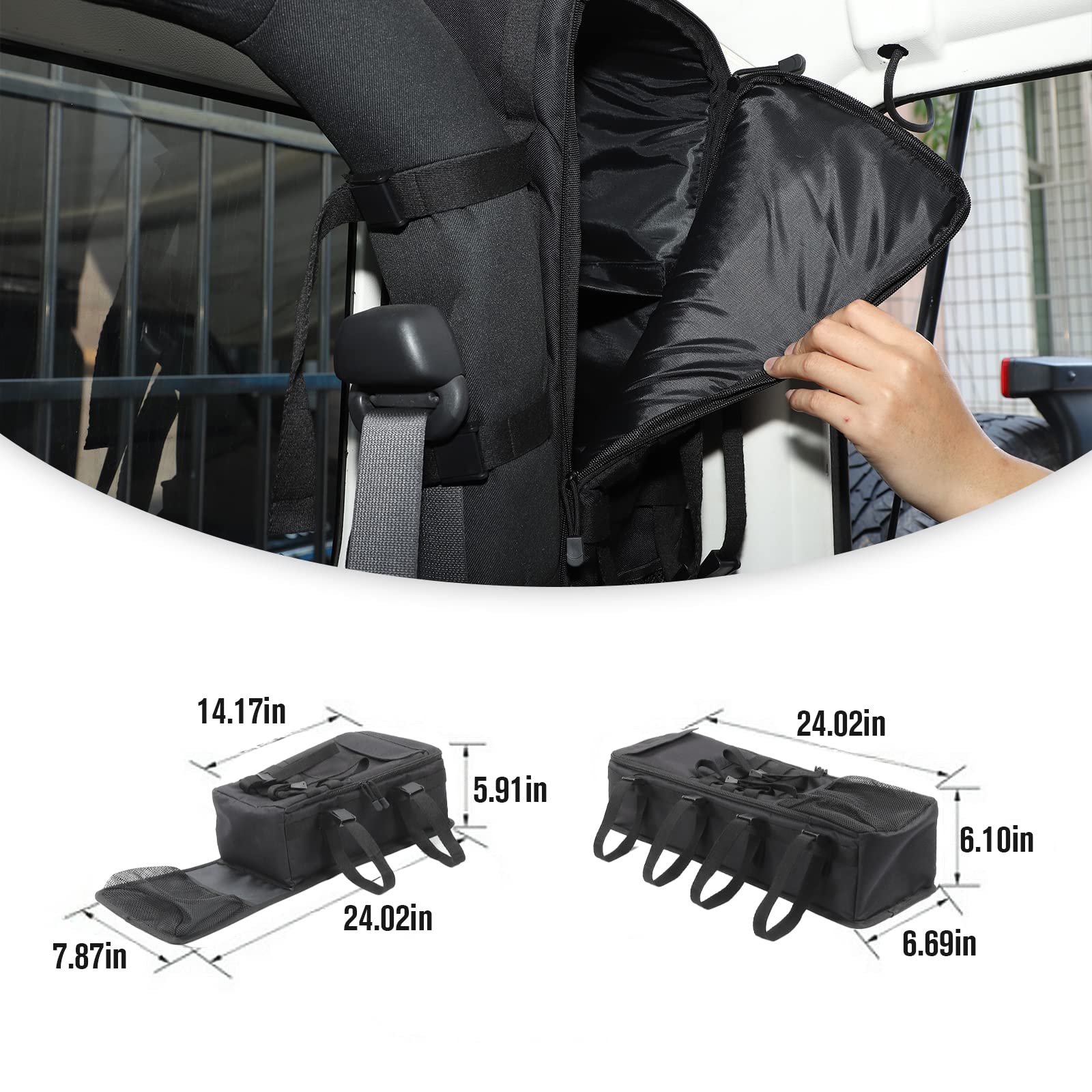Jeep Wrangler JK 2 Door Roll Bar Storage Bags (2007-2018) - 2PCS Driver & Passenger Side Interior Organizer | Perfect for Off-Road Adventures, Camping & Road Trips