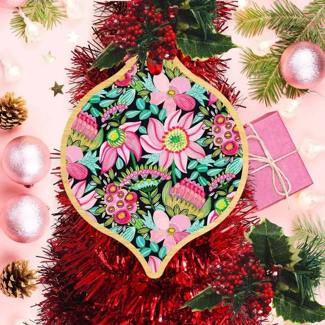Pastel Flowers Australian Christmas Card & Bauble - Elegant Holiday Greetings & Tree Decor for Festive Season Celebrations