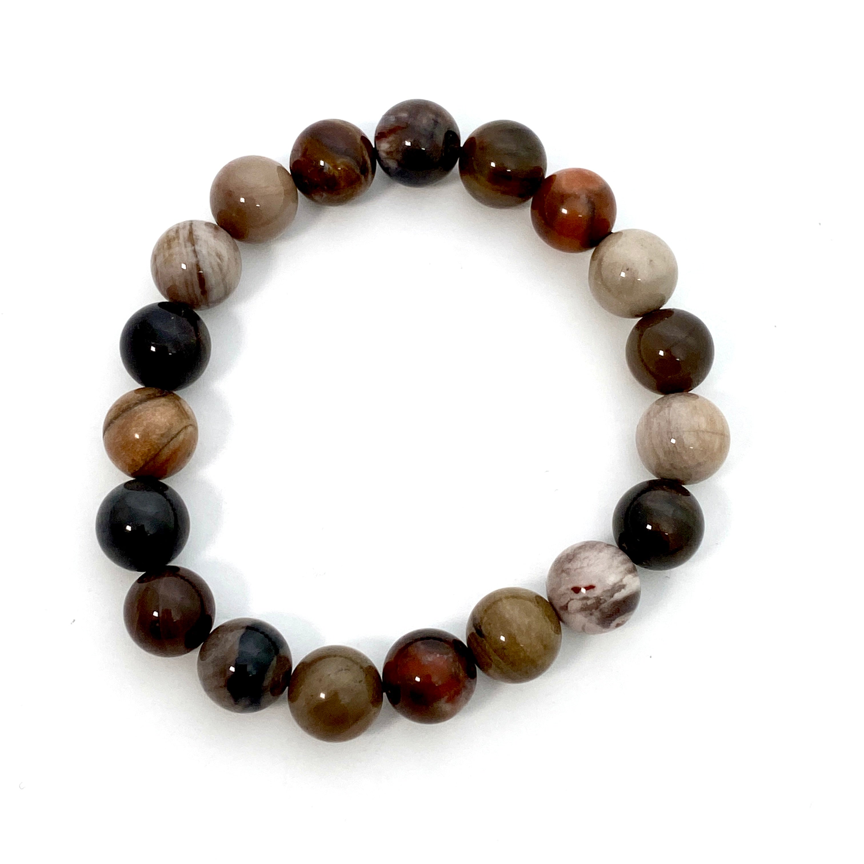 Natural Petrified Wood Beaded Bracelet for Women & Men - Unique Fossilized Stone Jewelry for Healing, Meditation & Spiritual Energy - Perfect for Gifts, Yoga & Boho Fashion