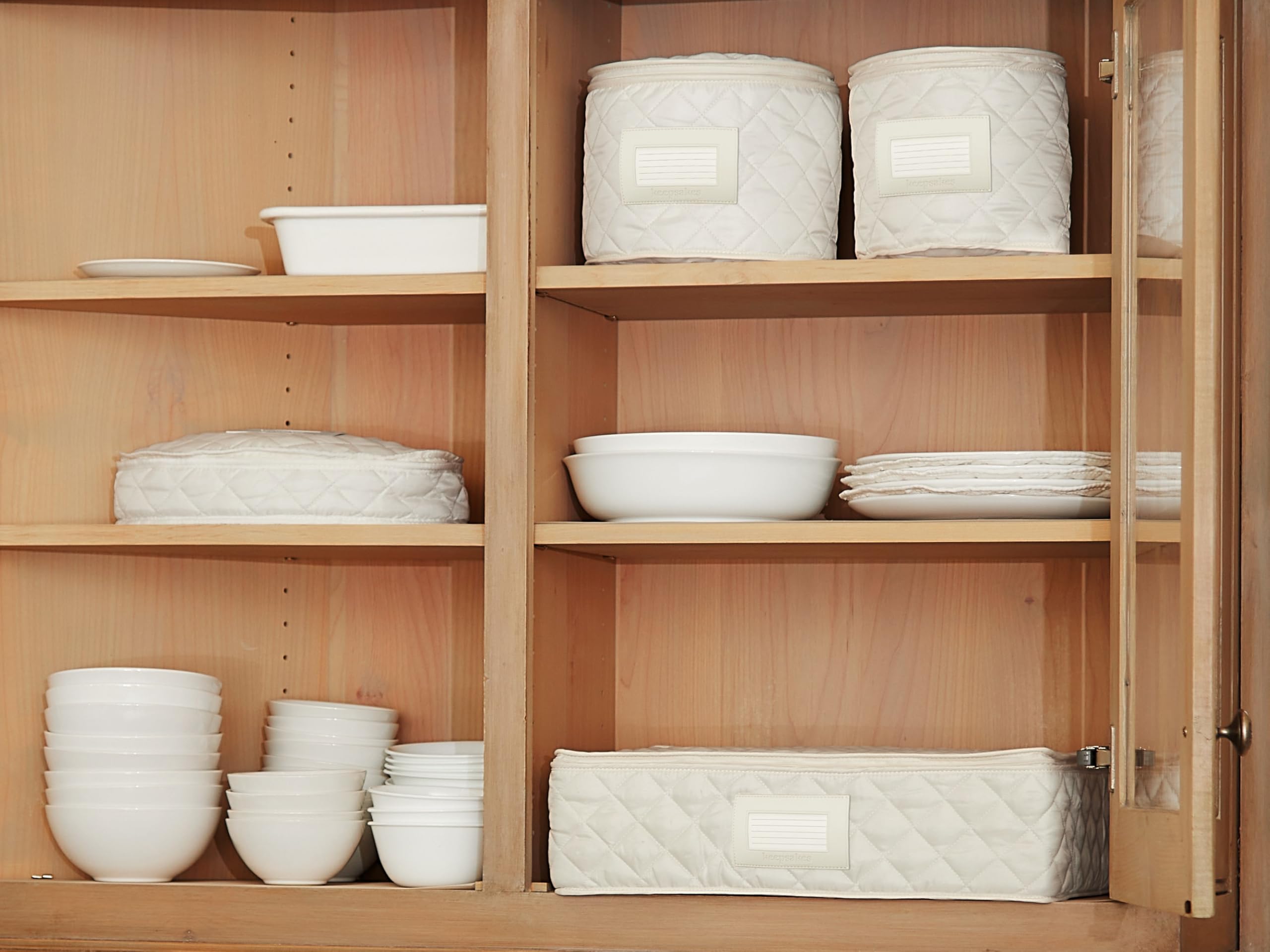 Covermates Keepsakes Dish Storage Set - Padded Protection with ID Window, Stain Resistant & Machine Washable - China Storage Organizer for Fine Dining & Entertaining (Cream)
