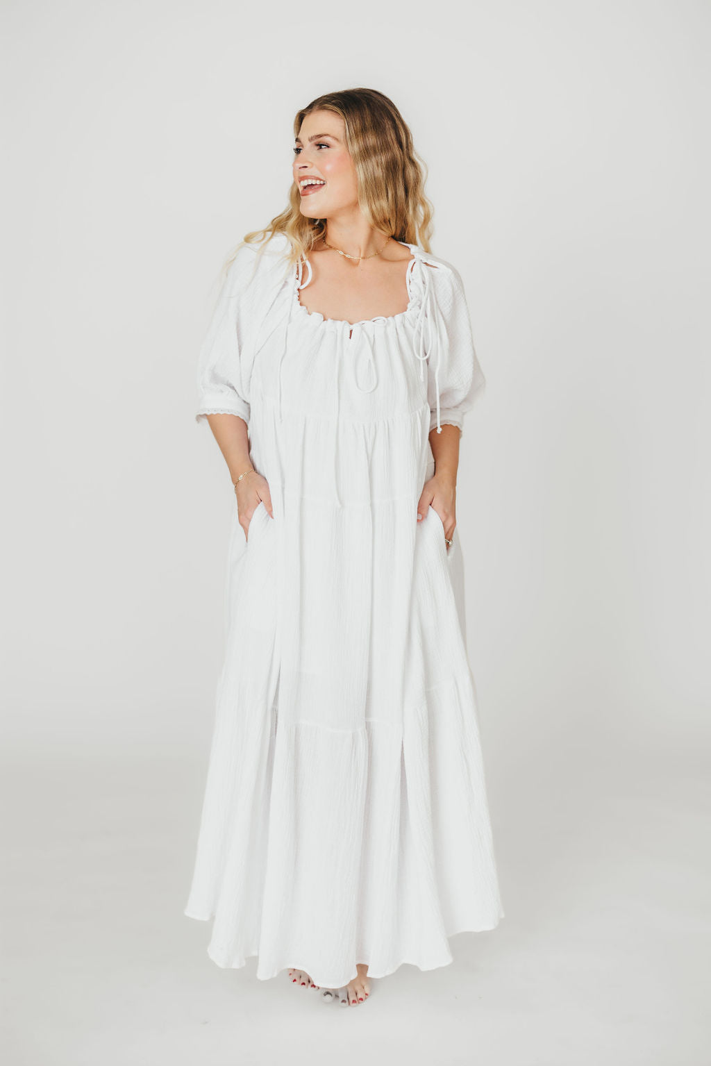 Goddess 100% Cotton Babydoll Maxi Dress - White Maternity Dress for Pregnancy, Bump Friendly, Comfortable & Flowy - Perfect for Maternity Photoshoot, Baby Shower & Summer Vacation