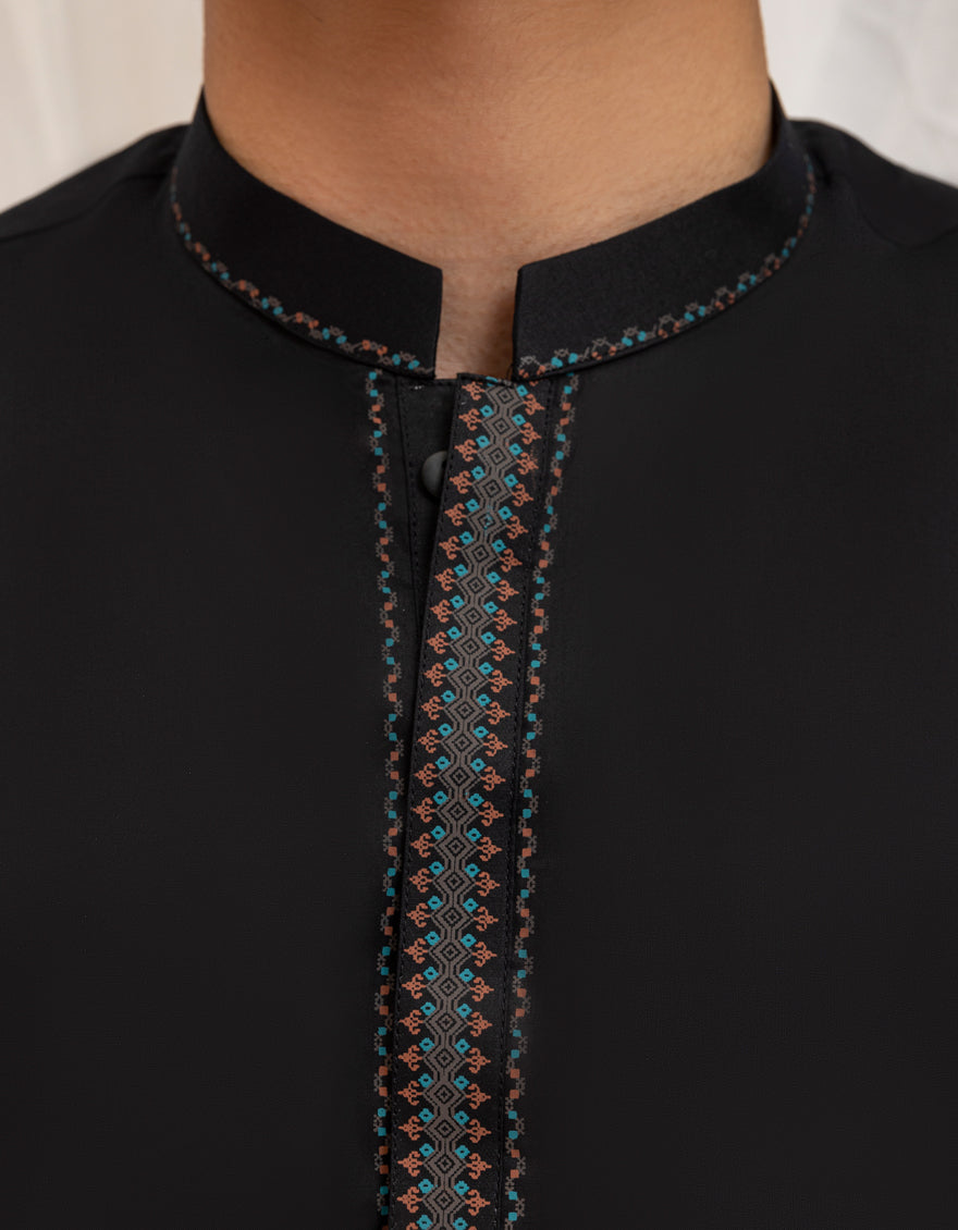 J. Junaid Jamshed Premium Black Cotton Kurta for Men - Traditional Pakistani Indian Ethnic Wear for Weddings & Festivals