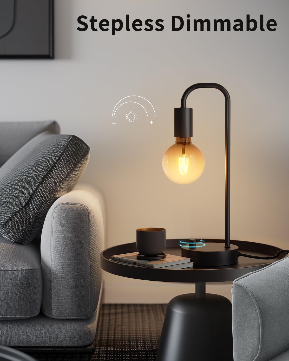 ONEWISH Industrial Table Lamp - Dimmable Modern Bedside Lamp with 2700K Warm Light Bulb for Bedroom, Living Room & Office (Bulb Included) | Perfect for Reading, Nightstand Decor & Workspace Lighting