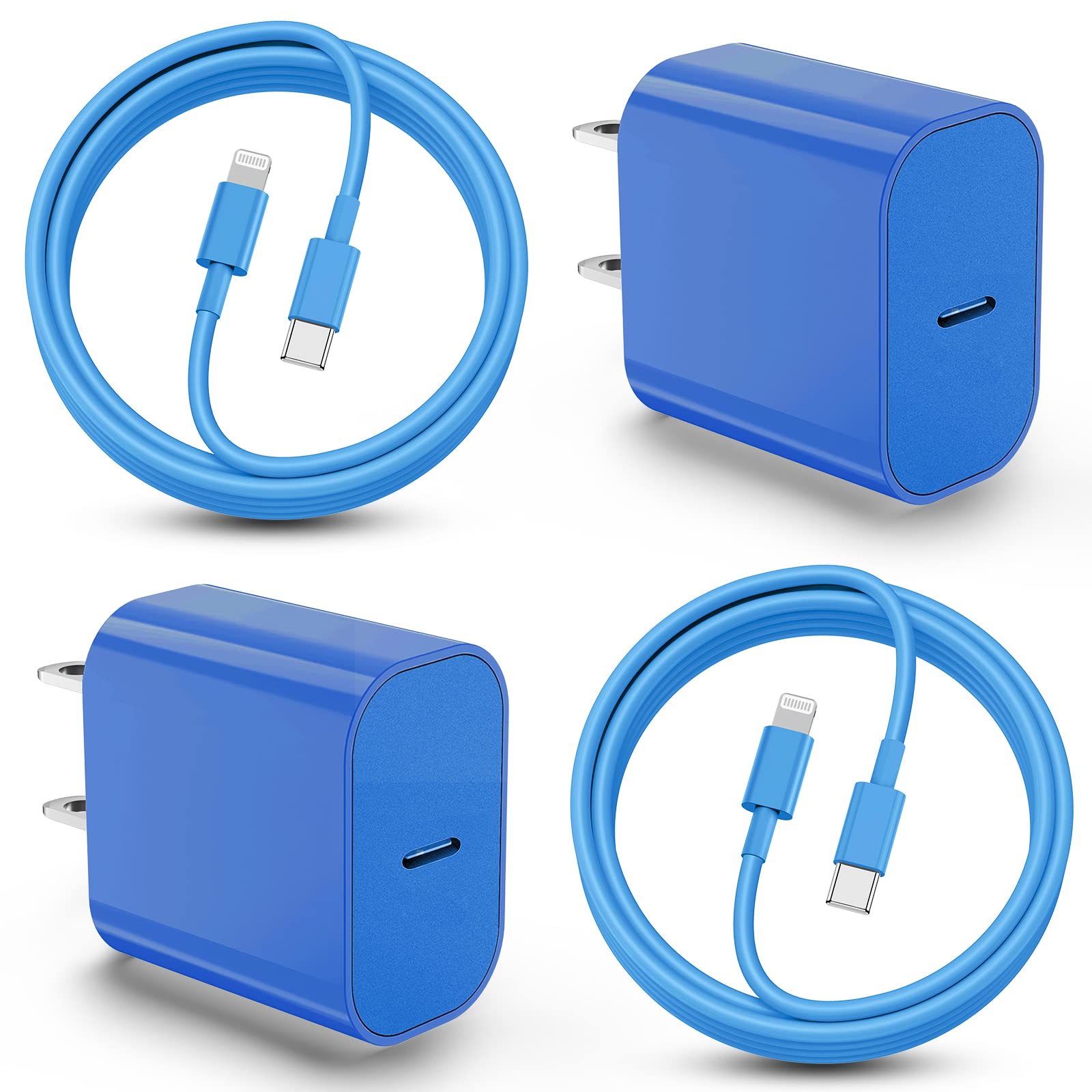 6ft Fast Charging iPhone Cable with 20W USB C Wall Charger - Type C to Lightning Cord for iPhone 14/13/12/11/Pro Max/Plus & iPad - 2 Pack Blue - Perfect for Home, Office & Travel Charging