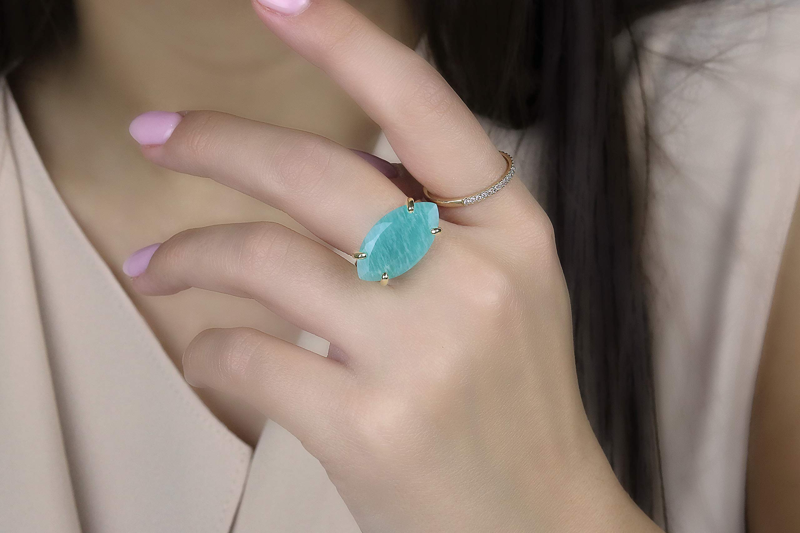 14K Yellow Gold Amazonite Marquise Ring for Women - Anniversary, Birthday Gift - Elegant Cocktail Jewelry for Parties & Events
