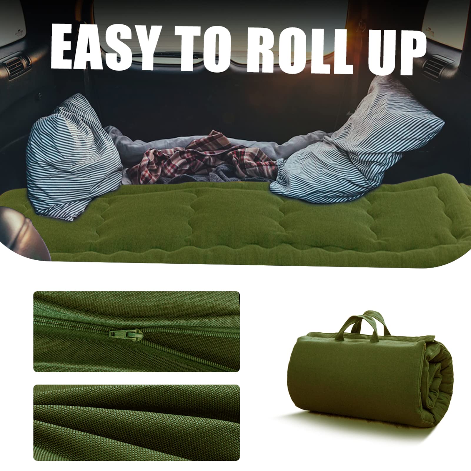 MAXYOYO Roll Up Mattress - Portable Foldable Twin Floor Futon for Camping, Travel & Guest Bed - 75x36 Inch Green Sleeping Mat for Indoor/Outdoor Use