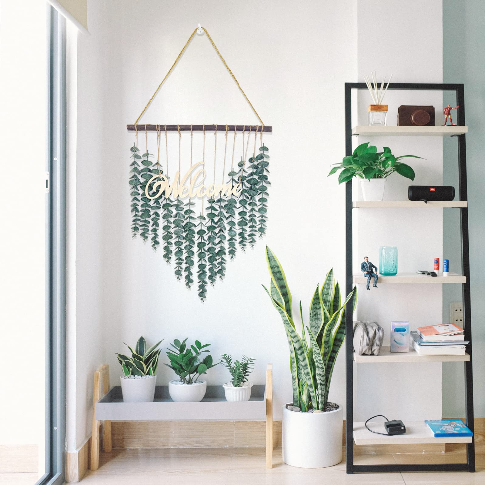 Artificial Eucalyptus Wall Decor - Fake Eucalyptus Greenery Hanging - Boho Welcome Sign for Bedroom, Bathroom, Living Room & Entryway - Perfect for Farmhouse, Rustic & Modern Home Decor