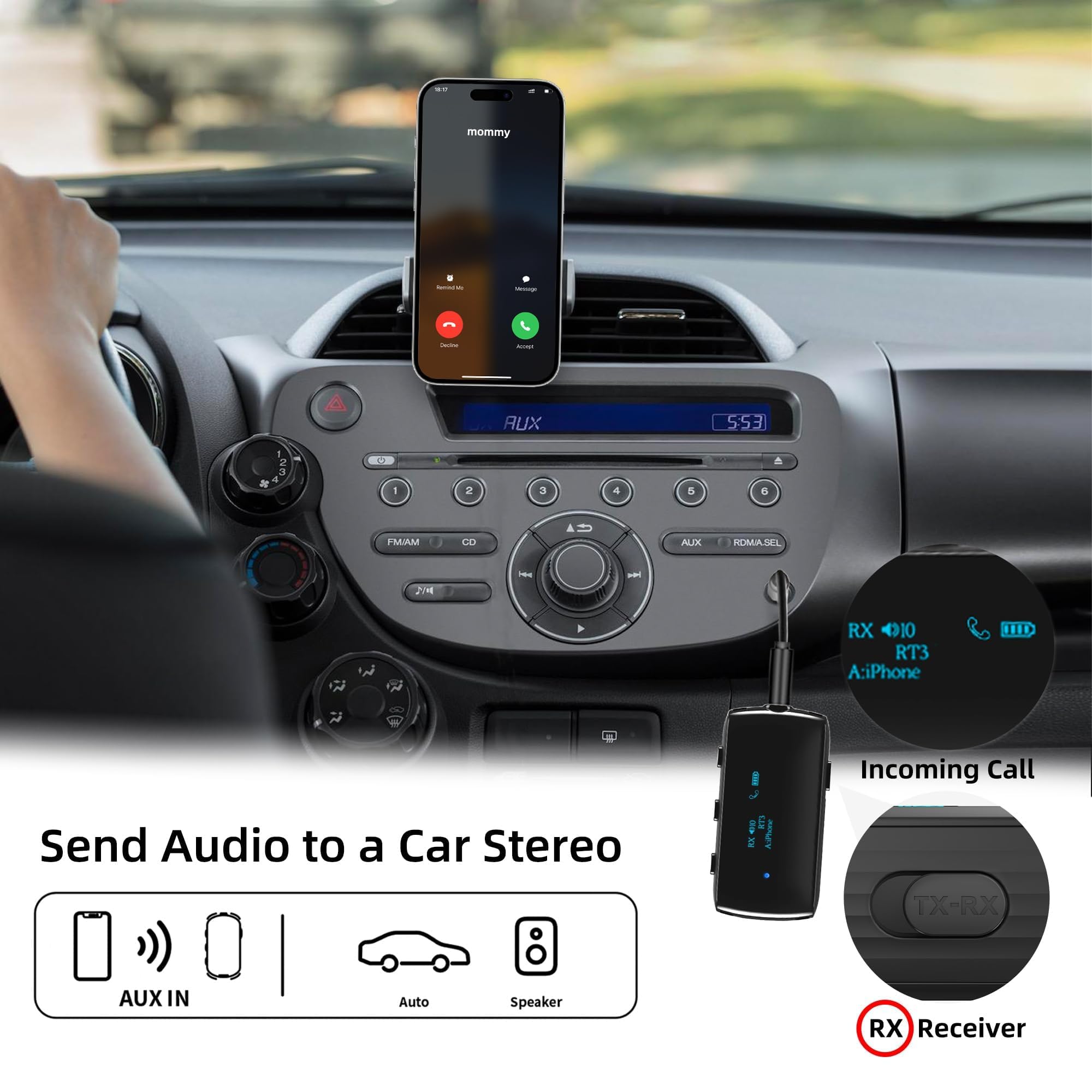 Wireless Bluetooth 5.2 Transmitter & Receiver for AirPods & Headphones - Dual Audio for 2 Devices - 3.5mm Audio Adapter for Airplane, TV, Gym, Car & Home Stereo with Built-in Mic | Perfect for Travel, Workouts & Home Entertainment
